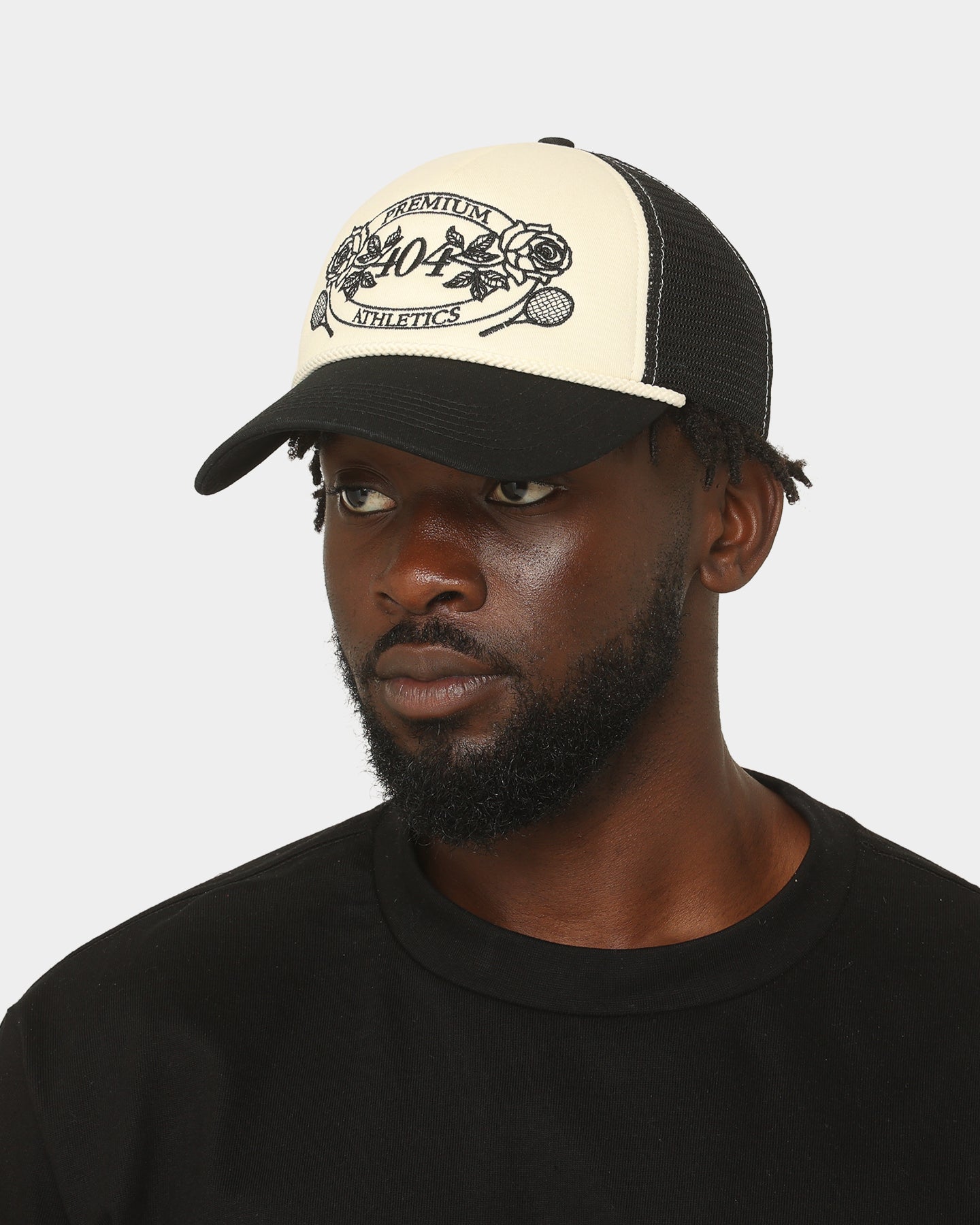 Premium 404 Athletics Trucker Snapback Hat - Black/Off White Adjustable Snapback for Men & Women - Perfect for Sports, Casual Wear & Outdoor Activities