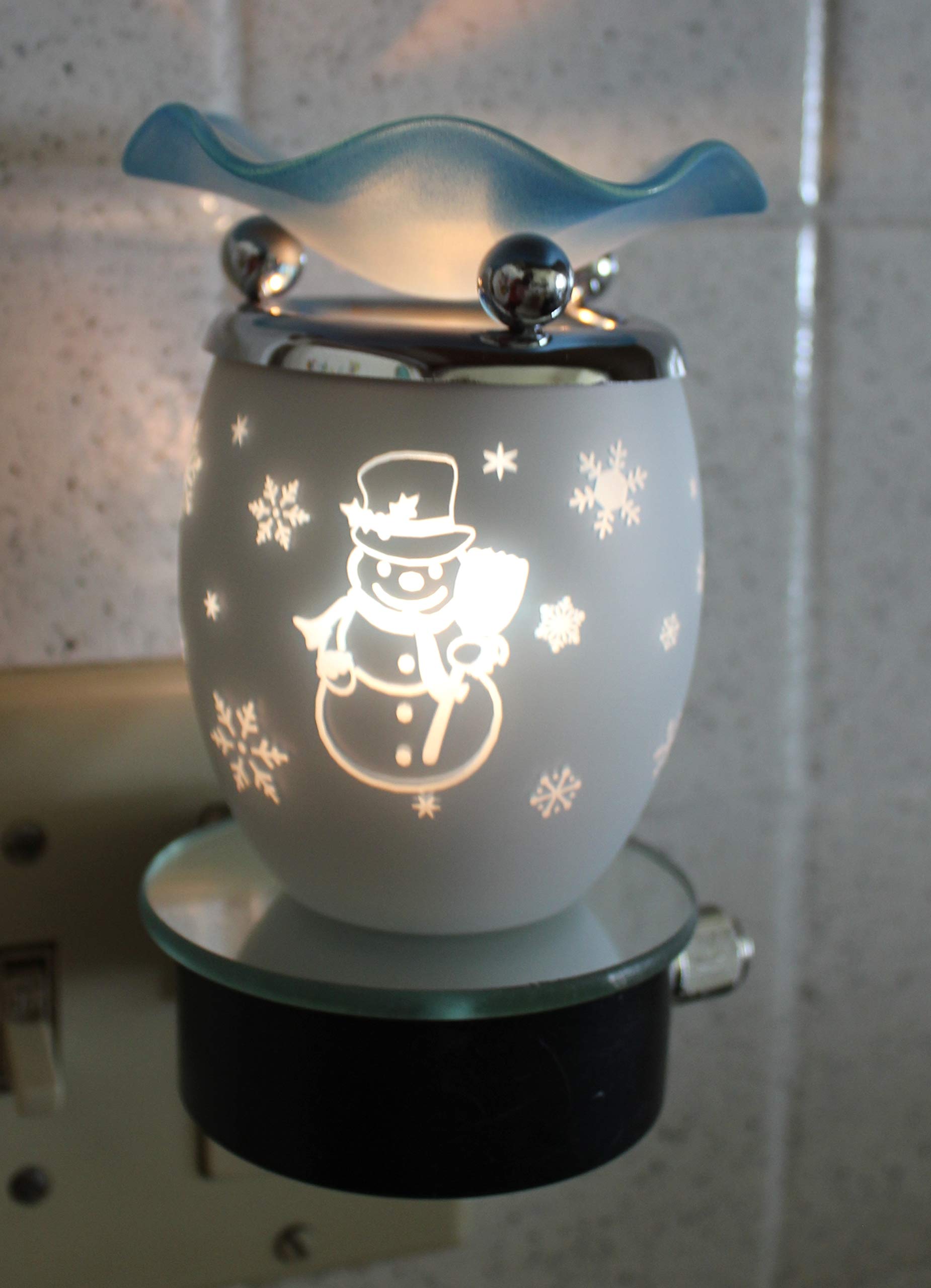 Navillus Plug-in Aroma Lamp Night Light - Oval Shape Christmas Snowman & Snowflakes Design, Blue Essential Oil Warmer with Dimmer - Perfect for Bedroom, Nursery & Holiday Decor