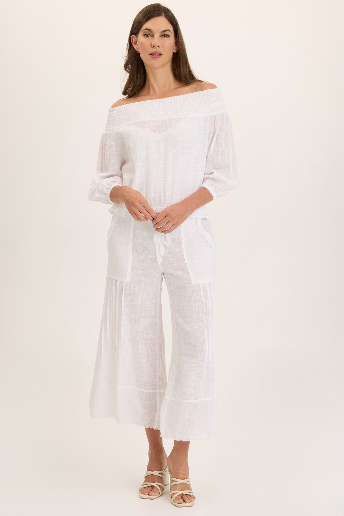 Ace Gauze Wide Leg Crop Pants - Soft Breathable High Waist Linen Pants for Women | Perfect for Summer, Beach, and Casual Outings
