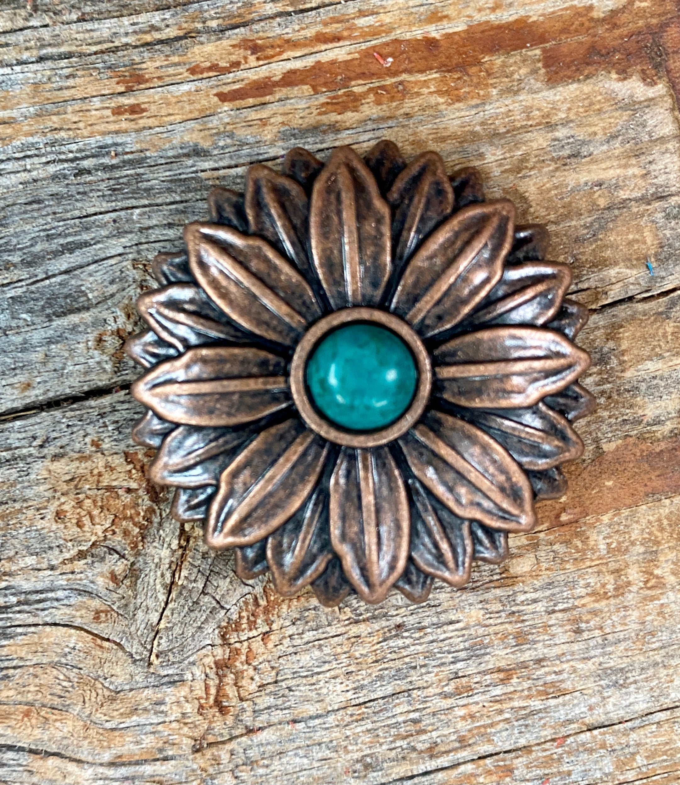 1' Copper Daisy Turquoise Concho Belt Buckle W132S - Western Style Accessory for Cowboy Boots, Jeans & Leather Belts