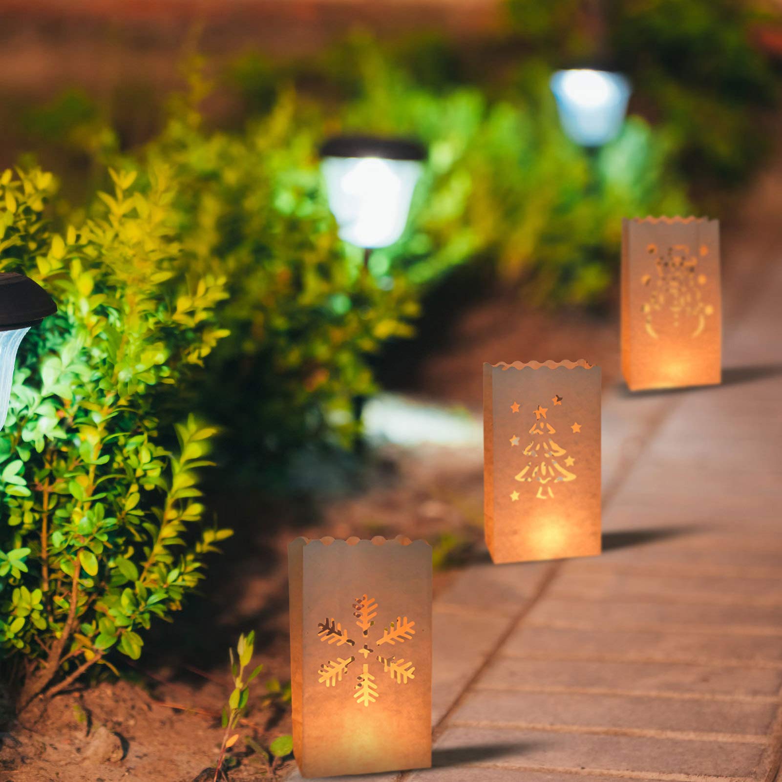 30Pcs Flame Resistant LED Luminary Bags Kit - Christmas Santa Tree Snowman Lantern Bags for Thanksgiving, Wedding, Outdoor Party & Holiday Decorations | Perfect for Pathway Lighting, Garden Decor, and Festive Celebrations