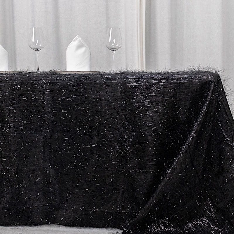 90x156 Inch Elegant Polyester Rectangular Tablecloth with Shimmering Metallic Tinsel Trim - Perfect for Wedding Banquets, Holiday Parties & Formal Dining Decorations