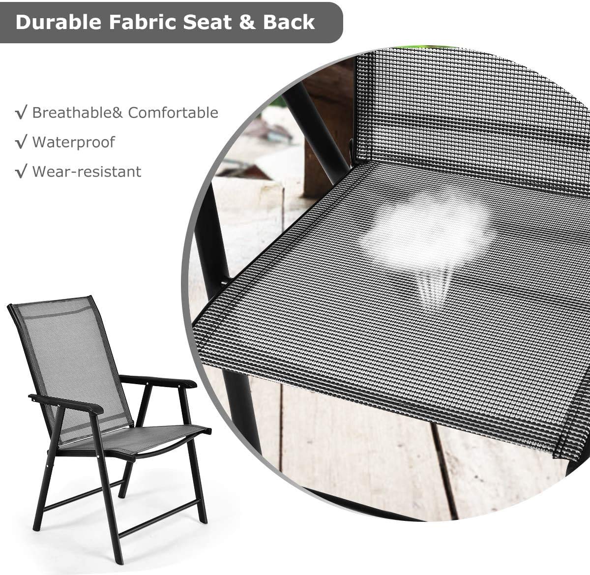 Foldable Patio Chairs Set of 4 - Portable Indoor & Outdoor Lounge Chairs with Armrests & Footrest - Durable Metal Frame & Breathable Fabric for Dining, Lawn, Garden, Backyard, Poolside - Perfect for Relaxing, Sunbathing & Outdoor Entertaining