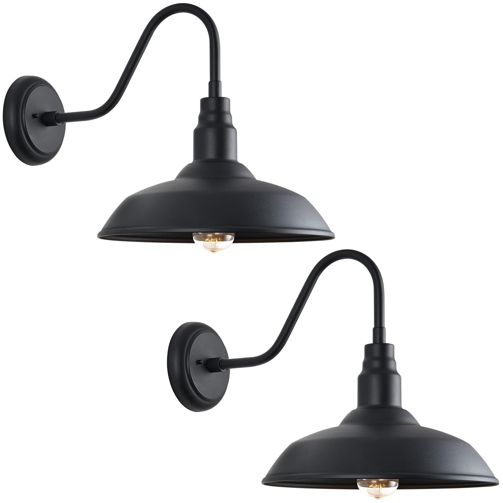 14 Inch Black Outdoor Gooseneck Wall Light Fixture - 2 Pack Large Exterior Barn Sconces for Porch, Patio, Garage & Farmhouse - Weatherproof Lighting for Outdoor Entryway, Garden & Backyard Decor