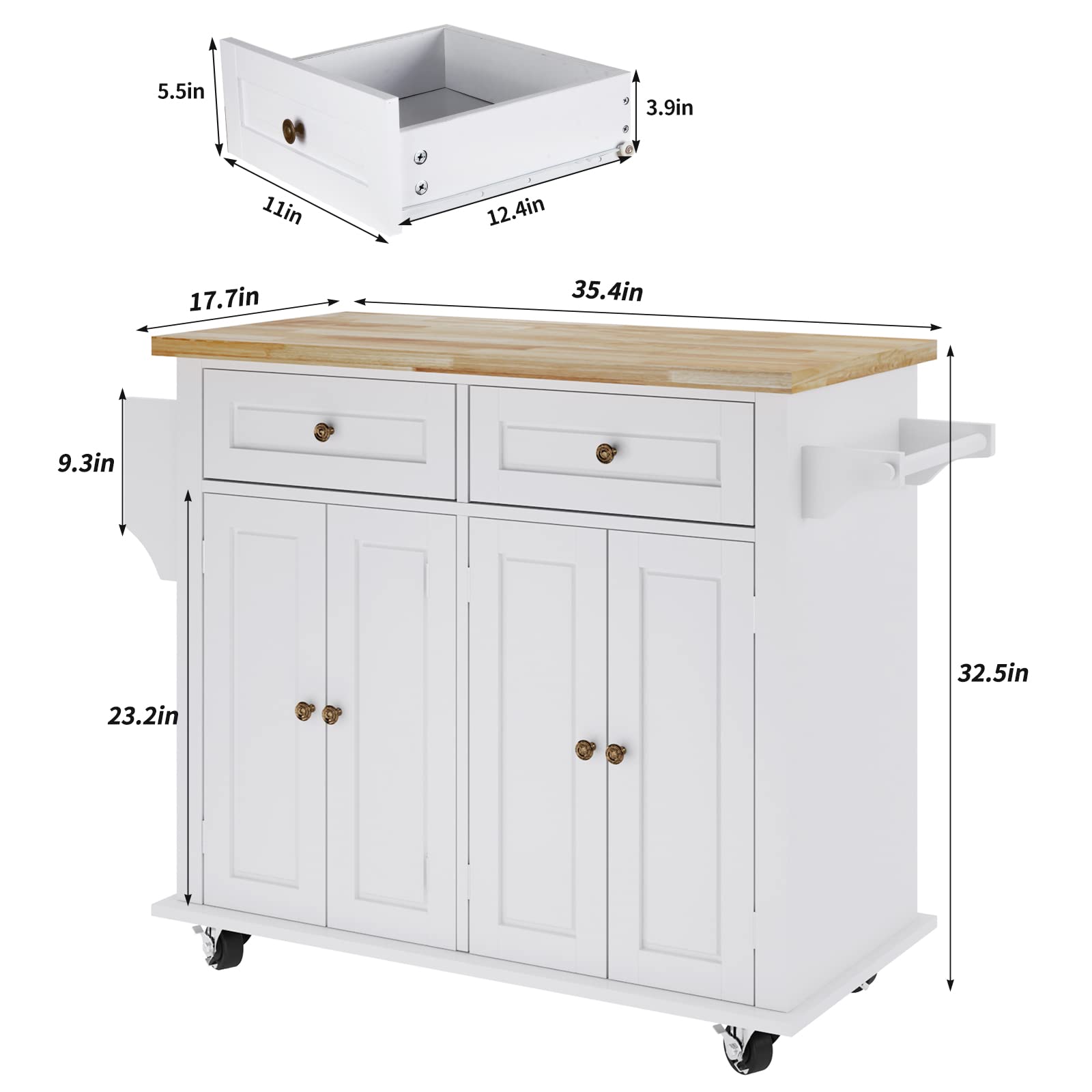 DlandHome Rolling Kitchen Island Cart with Storage Drawer, Wheels, Towel Holder & Spice Rack - Mobile Kitchen Organizer for Small Spaces, Apartments & Cooking Prep