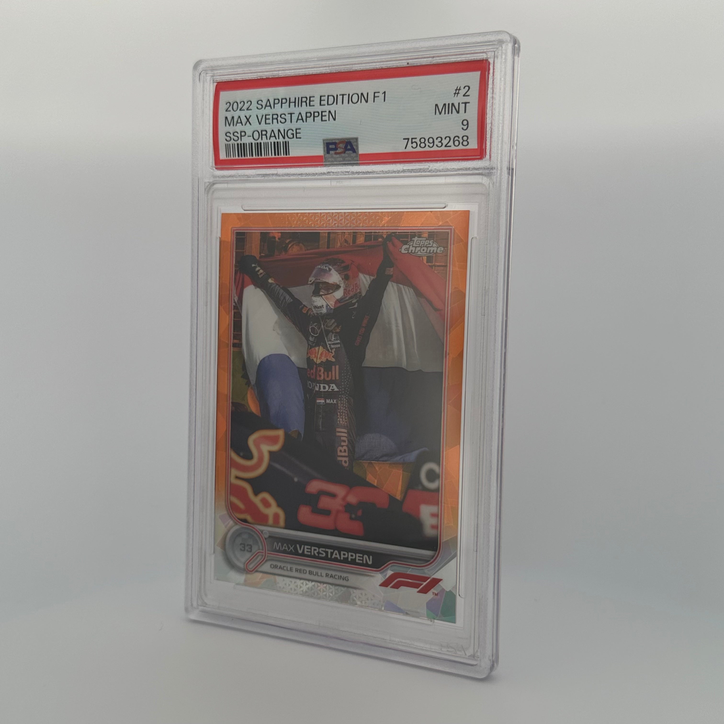 PSA 9 Graded MAX VERSTAPPEN #2 SAPPHIRE EDITION SSP ORANGE Trading Card - 17/25 Limited Edition - Perfect for F1 Collectors & Racing Fans Display