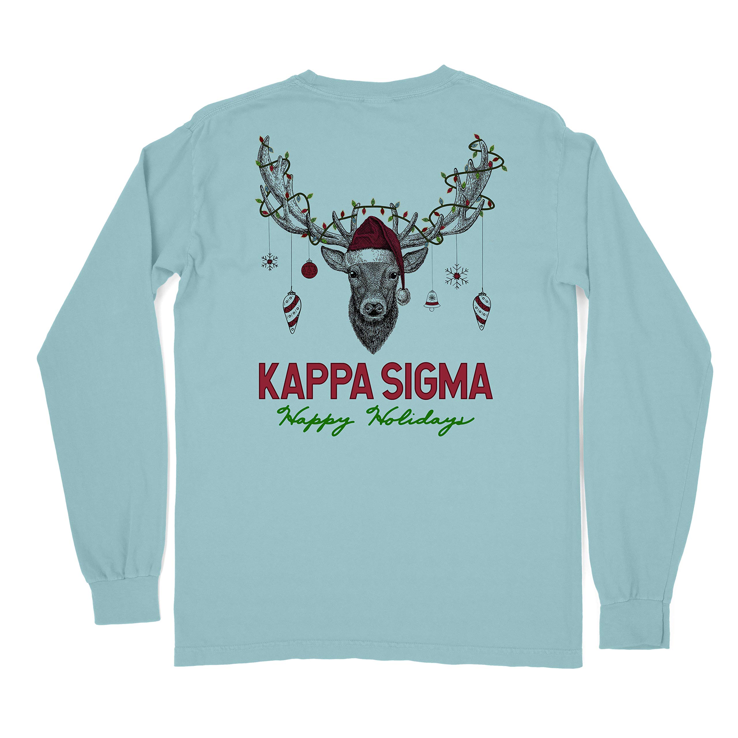 Kappa Sigma Fraternity Happy Holidays Comfort Colors Long Sleeve T-Shirt - Soft Cotton Crewneck for College Greek Life, Christmas Parties & Casual Winter Wear