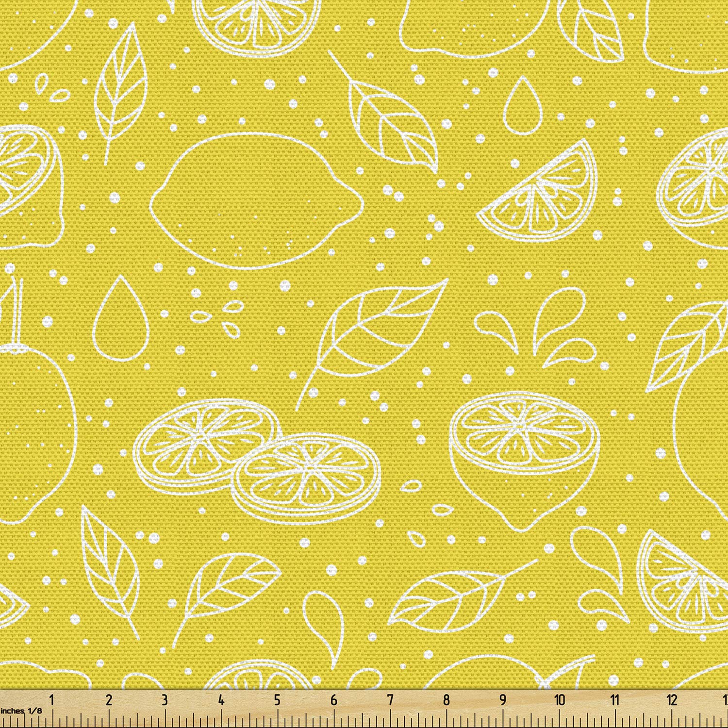 Ambesonne Yellow White Fabric - Lemons Leaves Design for Upholstery & Home Decor
