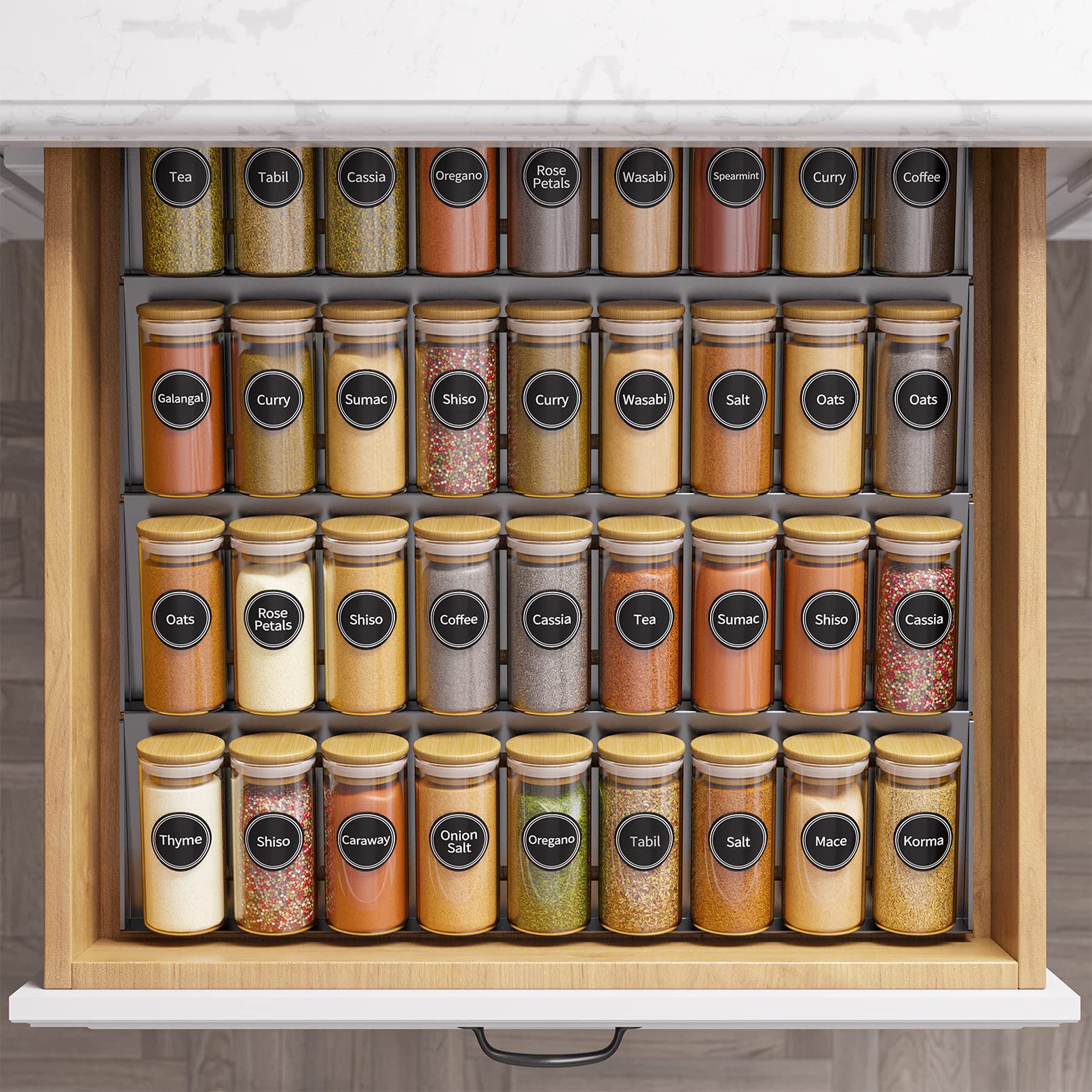 SpaceAid 36-Piece Empty 4oz Glass Spice Jars with Bamboo Lids & Labels - Minimalist Farmhouse Spice Containers with Funnel - Perfect for Kitchen Spice Rack, Pantry Organization & DIY Seasoning Storage - Ideal for Home Chefs, Meal Prep & Gift Giving