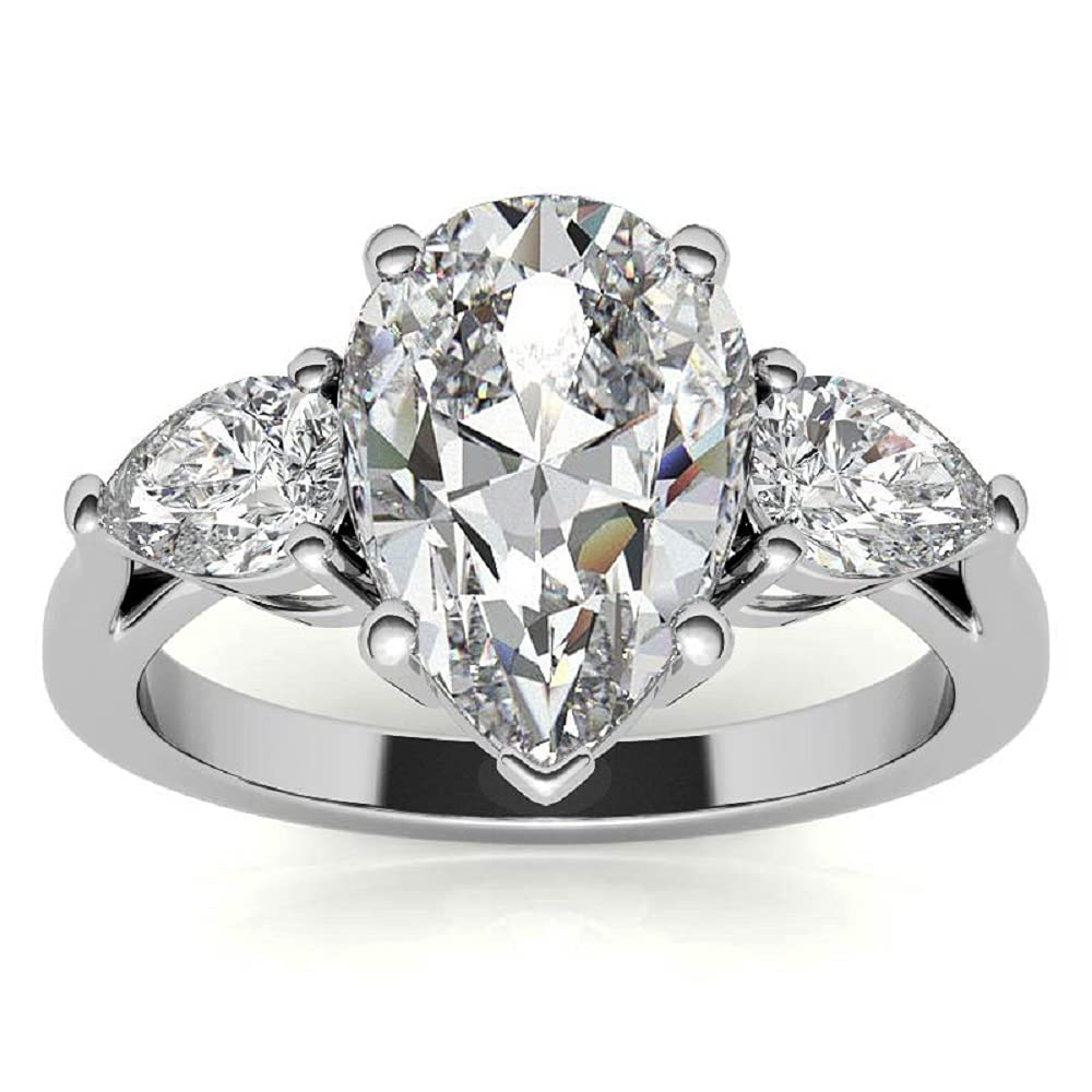 3 Carat Pear Cut Colorless Moissanite Engagement Ring for Women - Solid Gold & Sterling Silver Wedding Bridal Set - Vintage Diamond Anniversary Jewelry - Perfect for Proposals, Weddings & Special Occasions