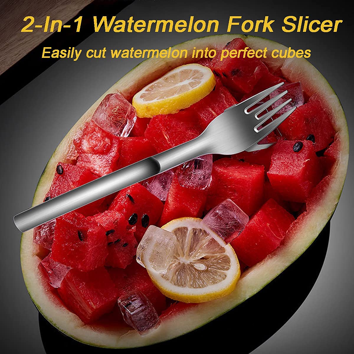 2-Pack Stainless Steel Watermelon Slicer & Fork - 2-in-1 Fruit Cutting Tool for Easy Slicing - Perfect for Summer BBQs, Family Parties, Camping & Outdoor Picnics