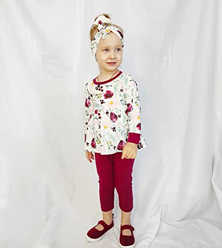 3PCS Baby Girl Outfit Set - Floral Ruffle Shirt, Pants & Headband - Cute Toddler Clothes for Photoshoot, Birthday Party & Daily Wear