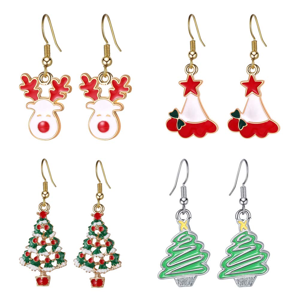 VALICLUD 4 Pairs Christmas Earrings for Women - Festive Dangle Drop Earrings with Alloy Design - Holiday Party Jewelry Gift Set for Girls & Teens - Perfect for Christmas Parties, Gift Exchanges & Costume Accessories