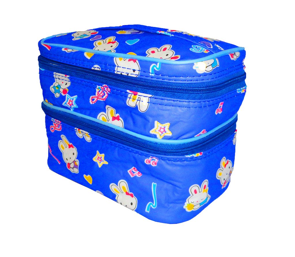 atorakushon® Women's Jewelry Pouch & Studs - Multifunctional Travel Organizer, Double Decker Cosmetic Storage Bag (Blue) - Perfect for Makeup Kits, Travel Accessories & Gift for Girls
