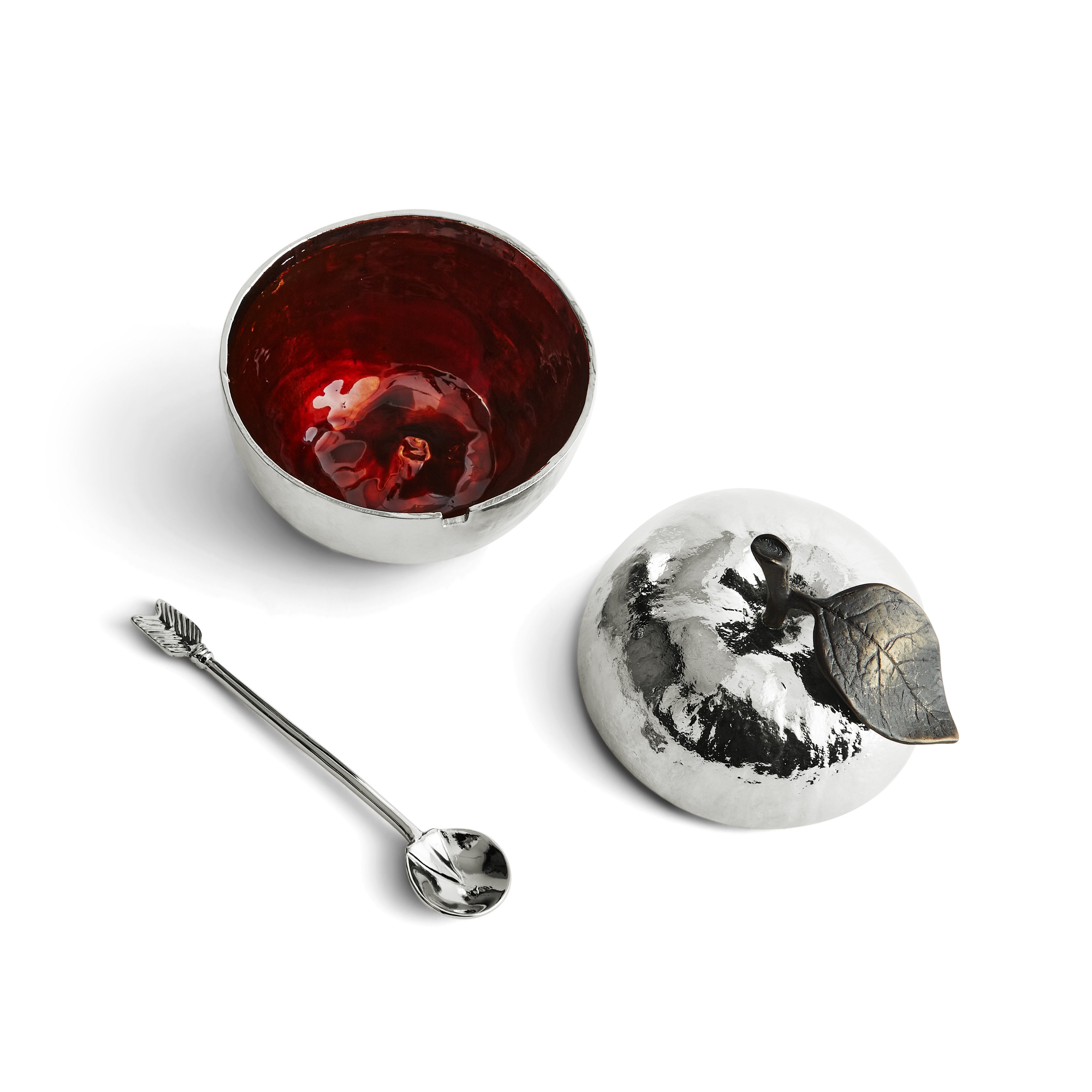 Premium Nickel-Plated Apple Honey Pot with Spoon - Elegant Honey Dispenser for Tea, Coffee, Toast & Dessert Presentation
