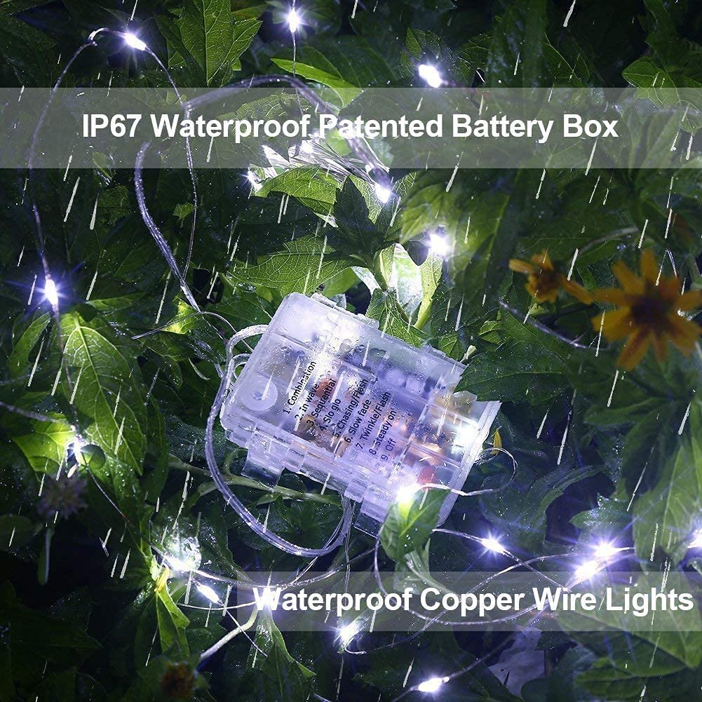 Homemory 2 Pack 33 Ft 100 LED Fairy Lights with Remote - Waterproof Battery Operated String Lights, 8 Lighting Modes for Christmas, Wedding, Party, Garden & Outdoor Decor (Cool White) - Perfect for Bedroom, Patio, Backyard and Holiday Displays