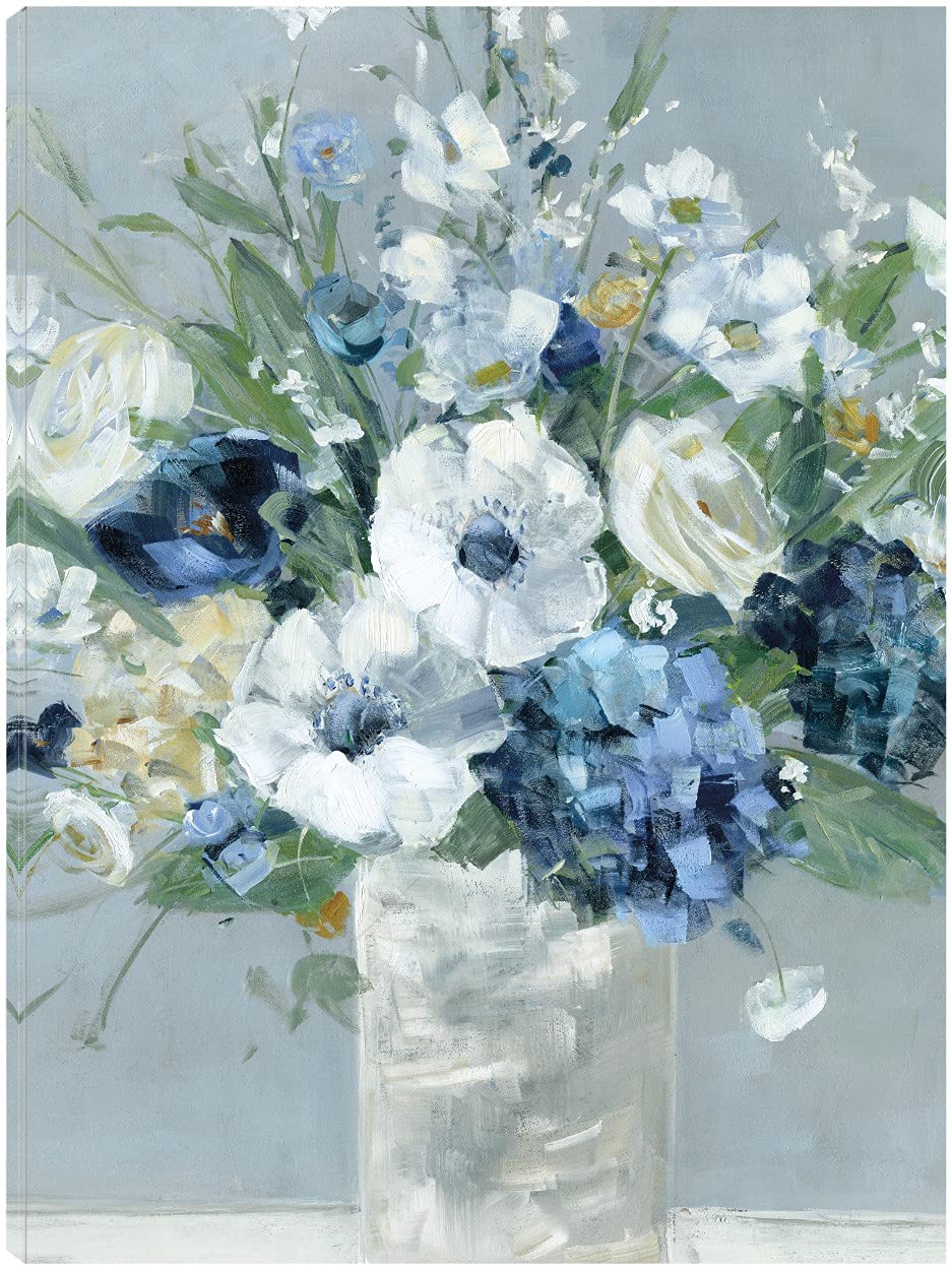Be Happy Blue Crop Canvas Wall Art by Sally Swatland - Modern Fine Art Painting for Living Room, Bedroom, Office Decor - Ready to Hang 32x43 Inch - Perfect for Home, Kitchen, Bathroom & Dining Room Wall Decor