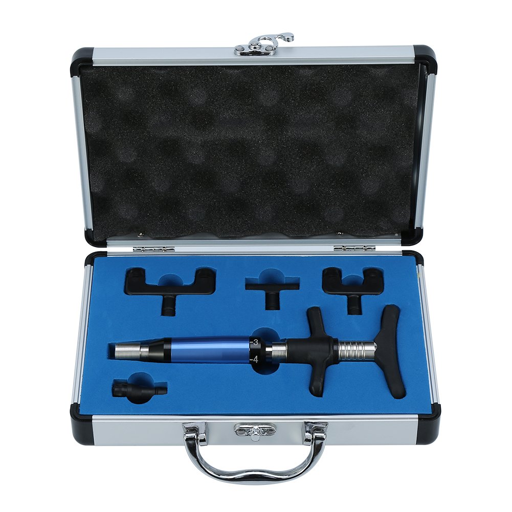 Professional Chiropractic Tool Kit - 6-Level Spinal Adjuster with 4 Interchangeable Heads for Pain Relief & Posture Correction | Portable Chiropractor Device for Home & Clinic Use | Ideal for Back Pain, Neck Pain & Muscle Relaxation