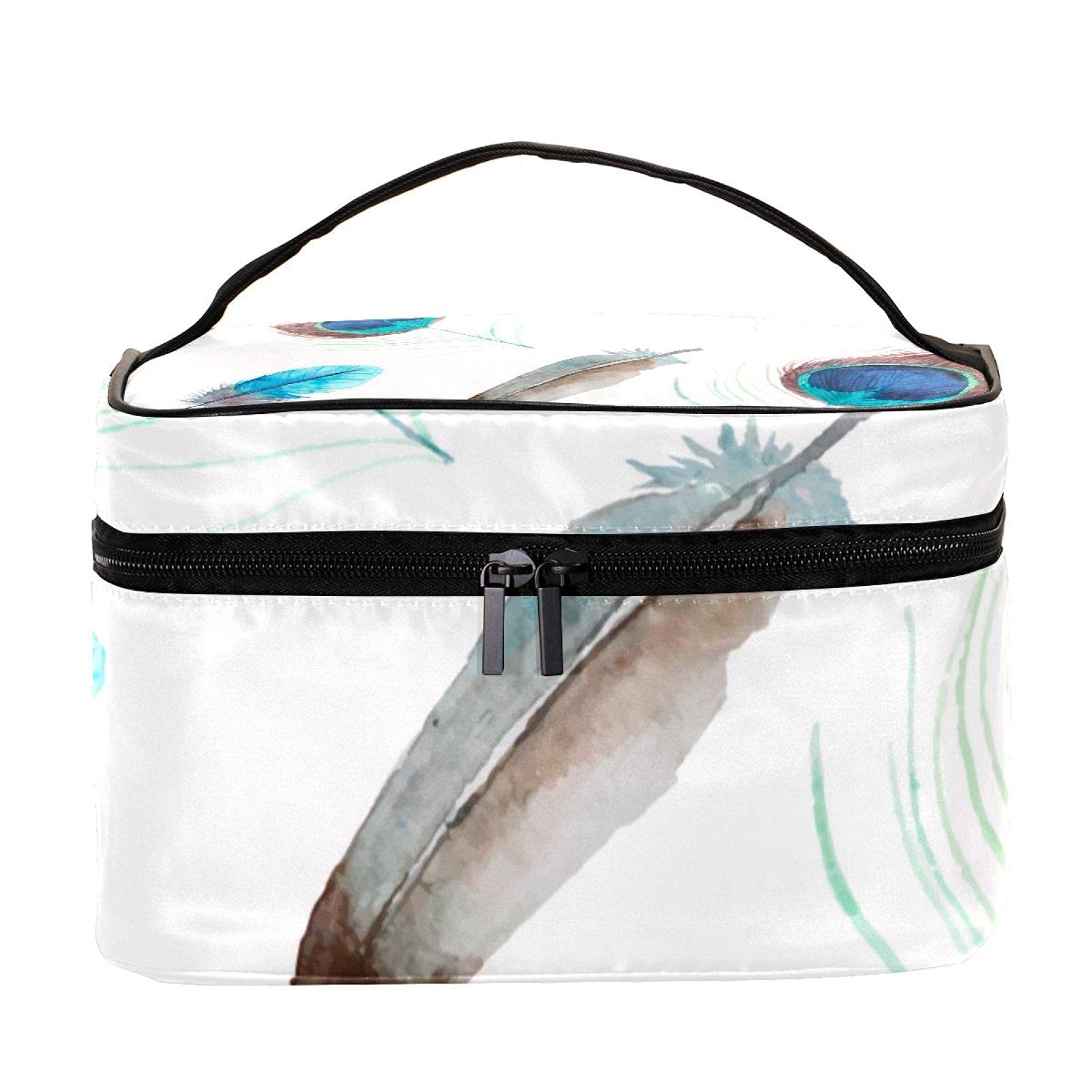 Exotic Peacock Feathers Large Travel Makeup Bag - Waterproof Cosmetic Organizer with Zipper for Women & Girls | Perfect for Vacation, Gym, Beach Trips & Daily Essentials Storage