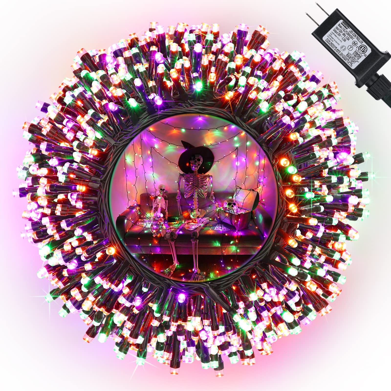 200 LED String Lights 82ft - 8 Lighting Modes, Waterproof Low Voltage Outdoor Fairy Lights (Orange/Green/Purple) for Halloween Party Decorations, Garden, Patio, Christmas, Wedding & Indoor Outdoor Home Decor