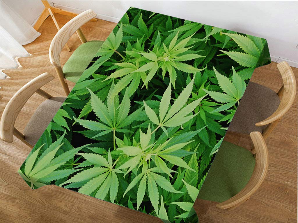 Premium Cannabis Leaf Pattern Rectangular Tablecloth - 60x90 Inch Waterproof Table Cover for Dining, BBQ, Picnic & Coffee Tables - Perfect for Stoner Parties, 420 Celebrations & Bohemian Home Decor