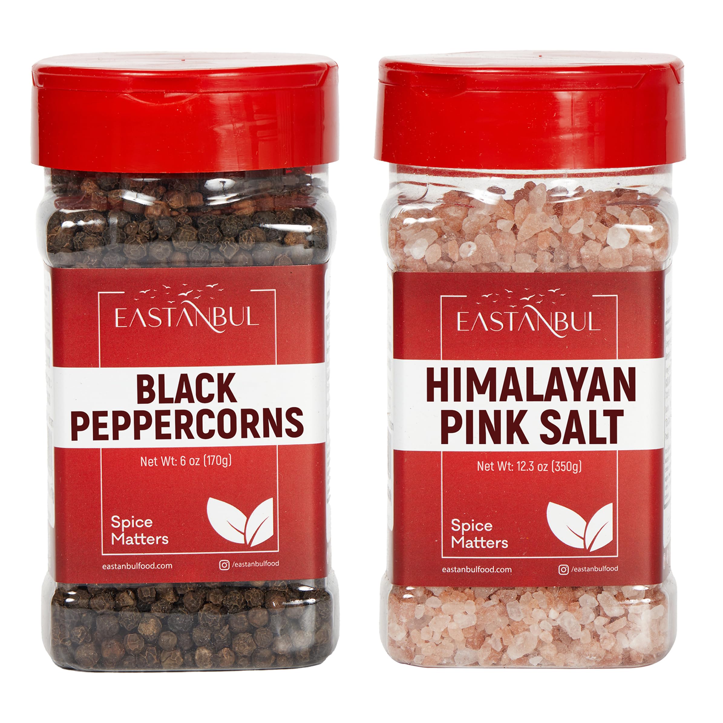 Premium Himalayan Pink Salt & Whole Peppercorns Refill Set - 12.3oz Pink Salt & 6oz Peppercorns for Grinders - Spice Buddies Series Gift Box - Perfect for Cooking, Seasoning & Gourmet Food Preparation