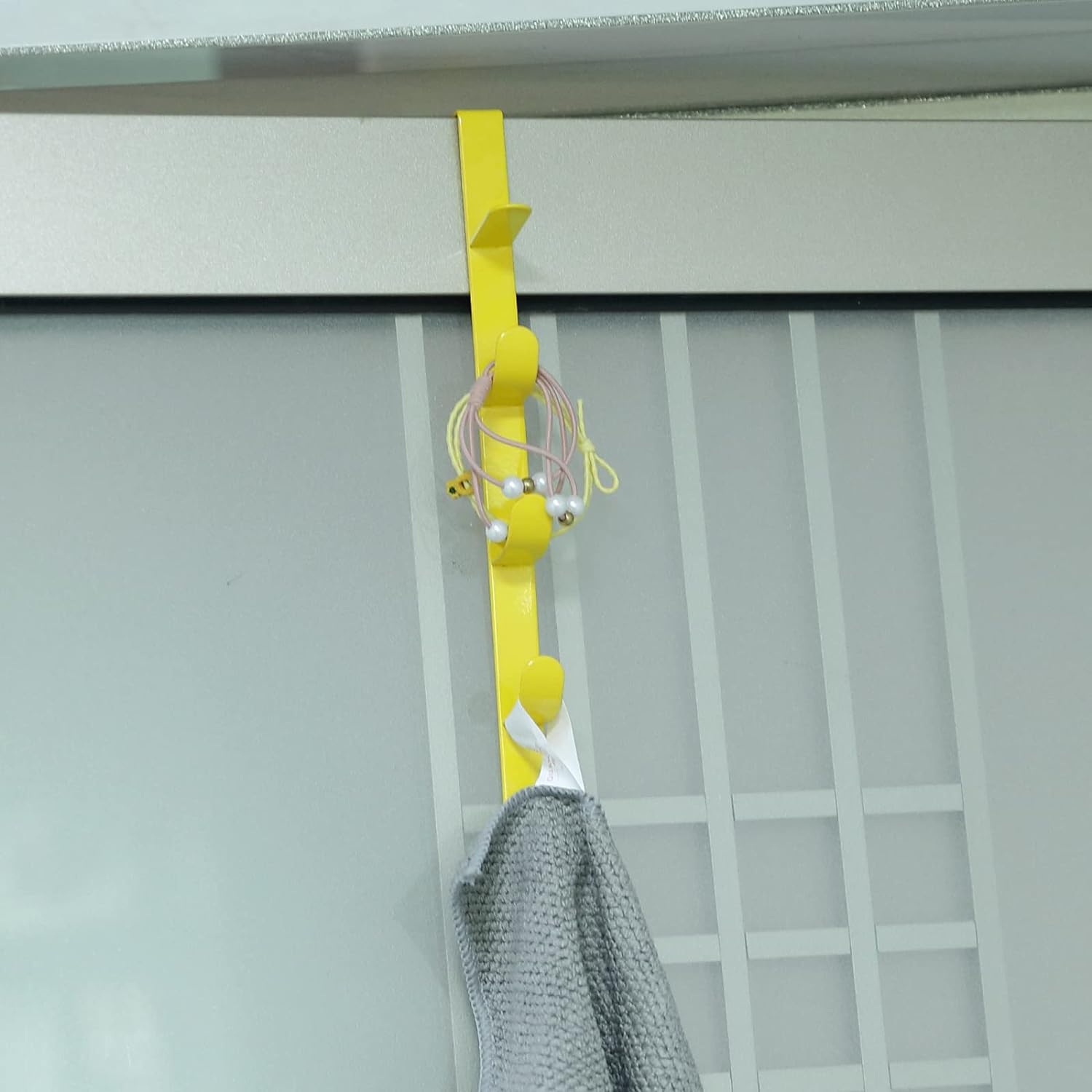 Kuber Industries 5-Tier Over The Door Hanger - Space Saving Clothes Organizer & Multipurpose Towel Rack with Durable Iron Spray Coating - Easy Install Interchangeable Hooks for Bathroom, Bedroom, Closet Organization (Yellow, Model ZT-3115) | Perfect for Small Spaces, Dorm Rooms & Apartment Storage Solutions