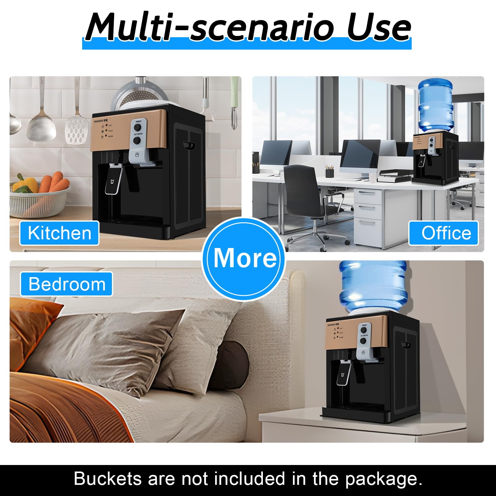 Top Loading Countertop Water Cooler Dispenser - Hot, Cold & Warm Water Options - 110V Primo Water Dispenser Holds 5 Gallon Bottles - Perfect for Home, Office & Dormitory Use (Black/Brown) - Ideal for Kitchen, Break Room & Small Spaces