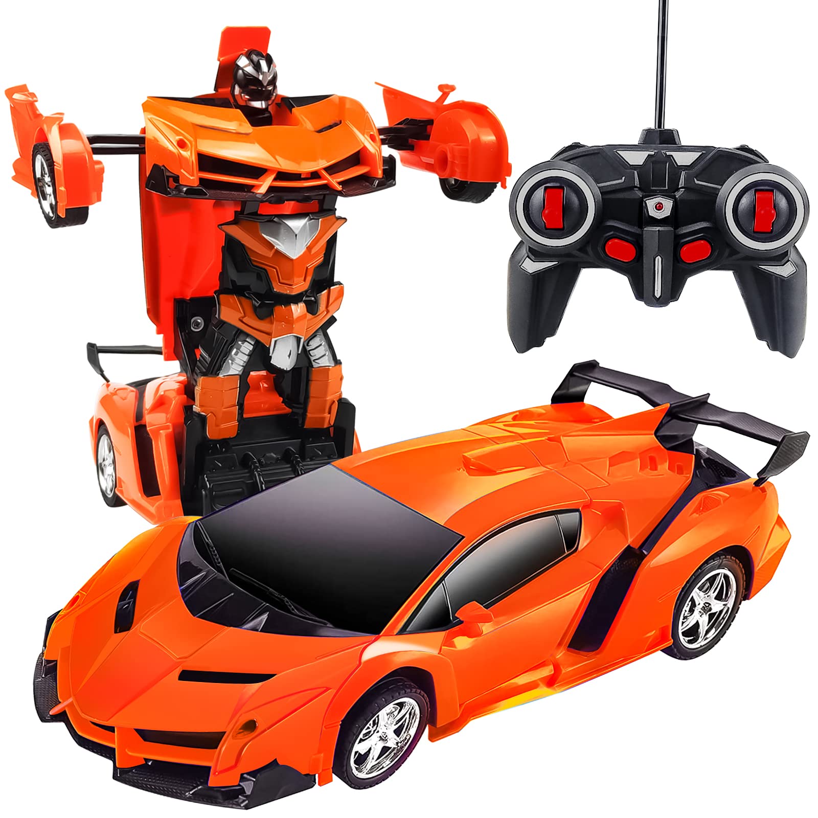 Ynybusi 2.4G 1:18 Scale Remote Control Car - Transformable Robot RC Racing Toy with One-Button Deformation & 360° Drifting for Kids Boys Girls (Orange) | Perfect Birthday Gift & Indoor/Outdoor Play