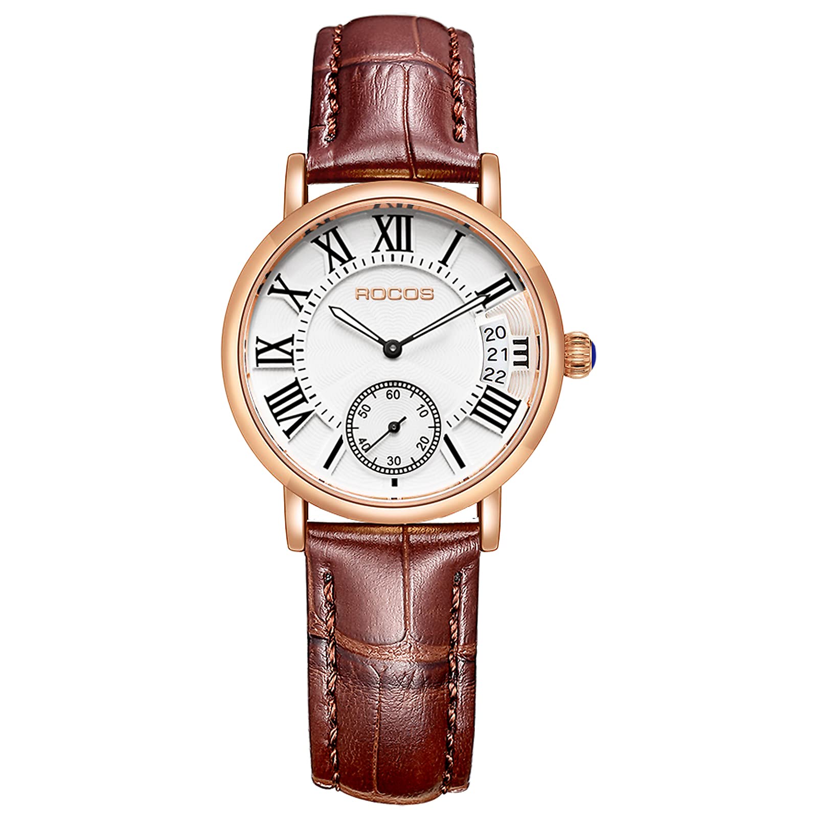 Elegant Women's Analog Quartz Watch with Roman Numerals & Leather Strap - Gold-Tone Case Classic Casual Business Dress Wristwatch R0240 (Brown) | Perfect for Office, Formal Events & Everyday Wear