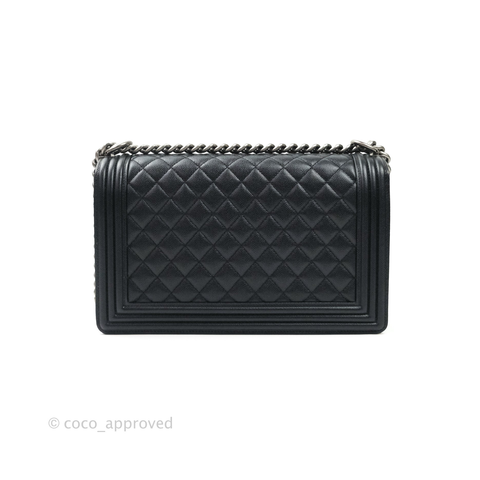 Chanel Boy New Medium Quilted Black Caviar Leather Bag with Ruthenium Hardware - Luxury Crossbody Purse for Women, Perfect for Evening Events & Daily Use