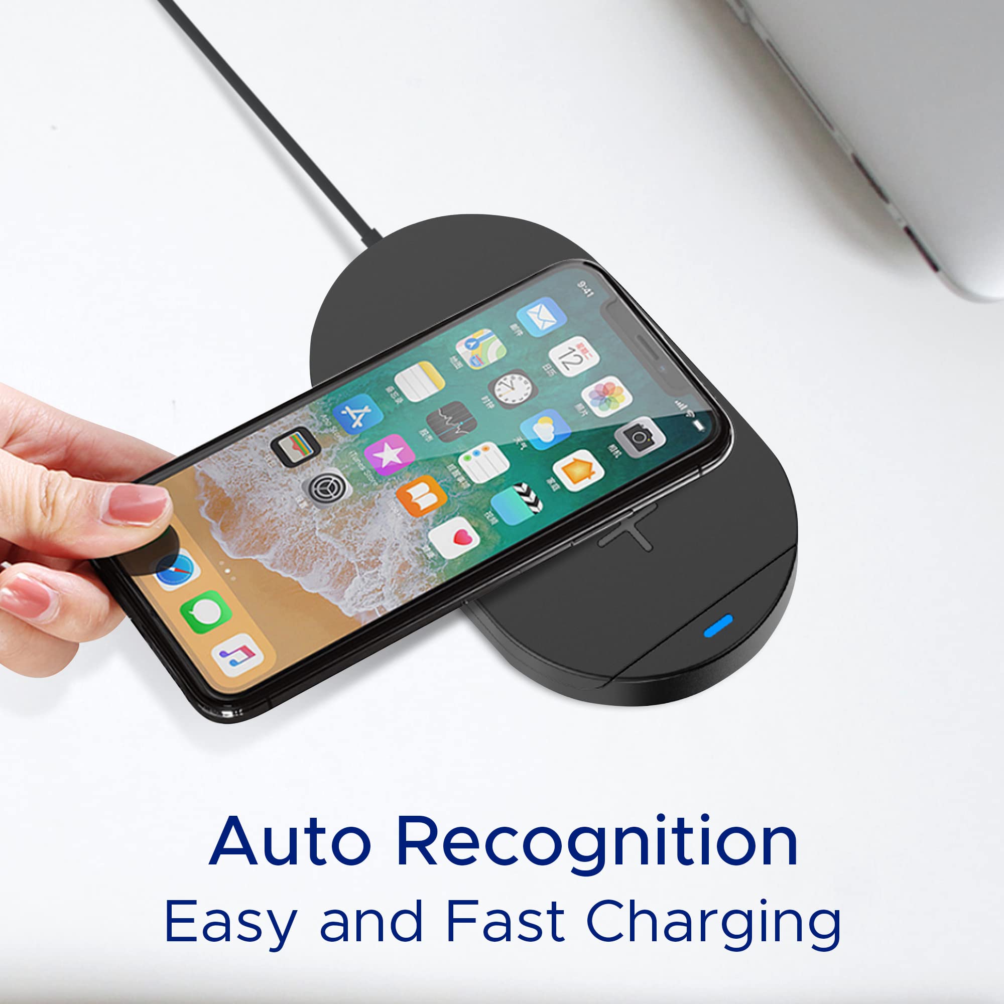 15W Fast Wireless Charger Stand for iPhone & Samsung Galaxy - Dual Coil Phone Charging Dock with Auto-Off Protection | Perfect for Bedside, Office Desk & Nightstand (Black) - USB-C Cable Not Included