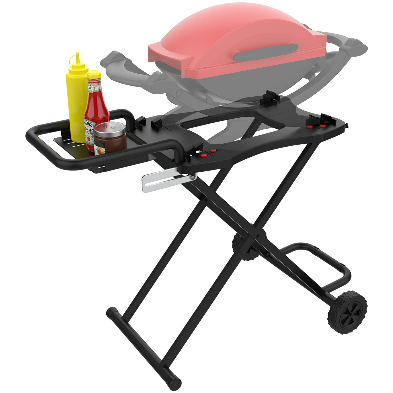 Heavy-Duty Portable Grill Cart for Weber Q1200 Q1000 Q2000 Q1400 - Collapsible BBQ Table with 2 Wheels for Outdoor Cooking, Camping, Tailgating & Backyard Dining (Black)