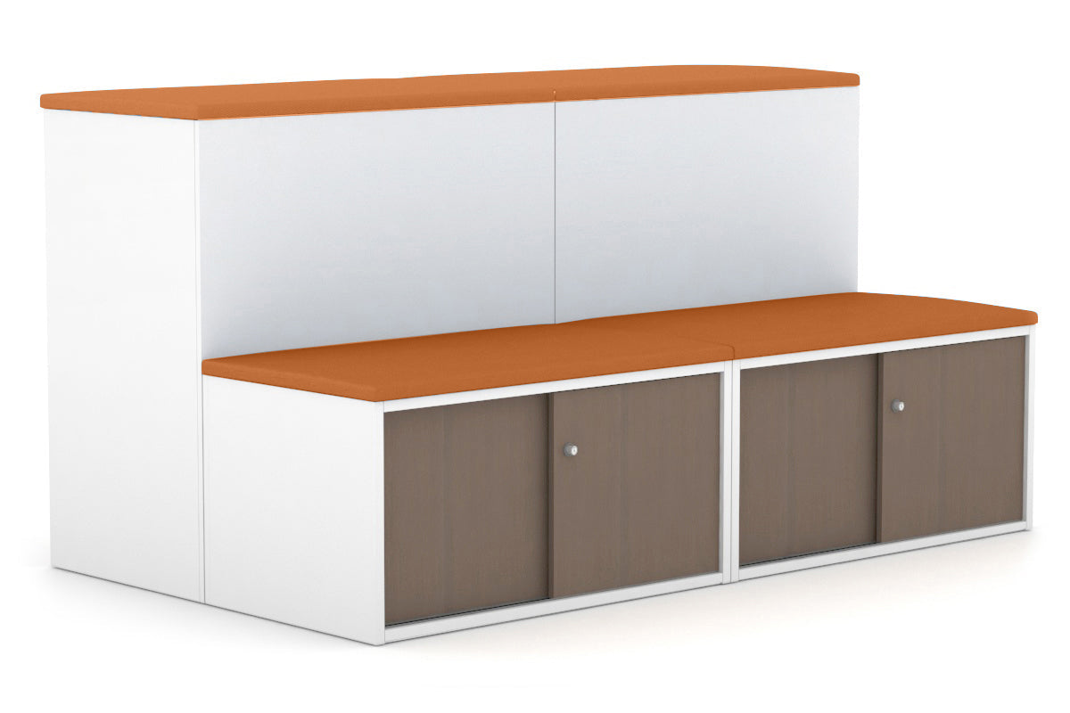 Professional Medical Sliding 4-Door Credenza with Seat Cushion - Uniform Activity Module Storage Cabinet with Low Profile Design [Black Handle] - Perfect for Hospitals, Clinics & Office Organization