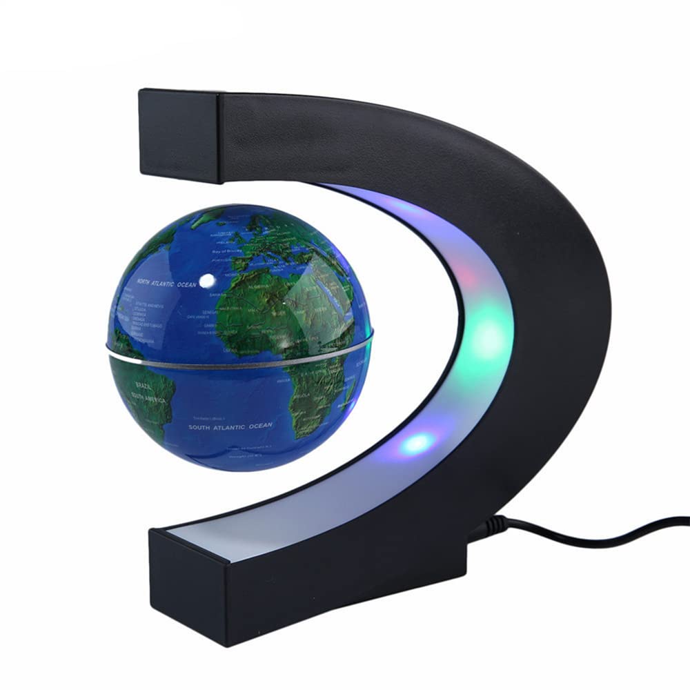 Magnetic Levitation Globe with LED Lights - Floating World Map for Home & Office Decor - Auto Rotating C Shape Base - Perfect Gift for Teachers, Boyfriends & Desk Decoration - Great for Geography Learning & Stylish Workspace Accent