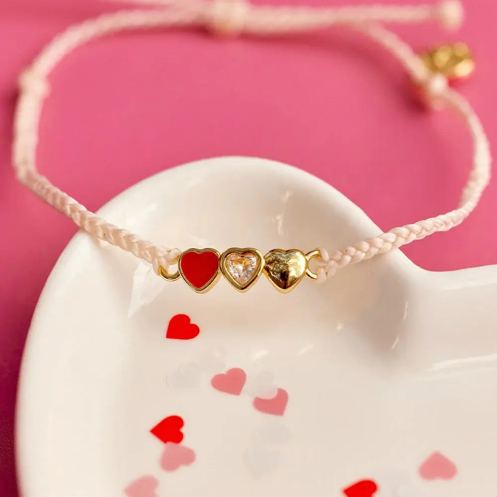 Red Cross Three Hearts Gold Plated Bracelet for Women - Elegant Gift for Valentine's Day, Anniversary & Special Occasions