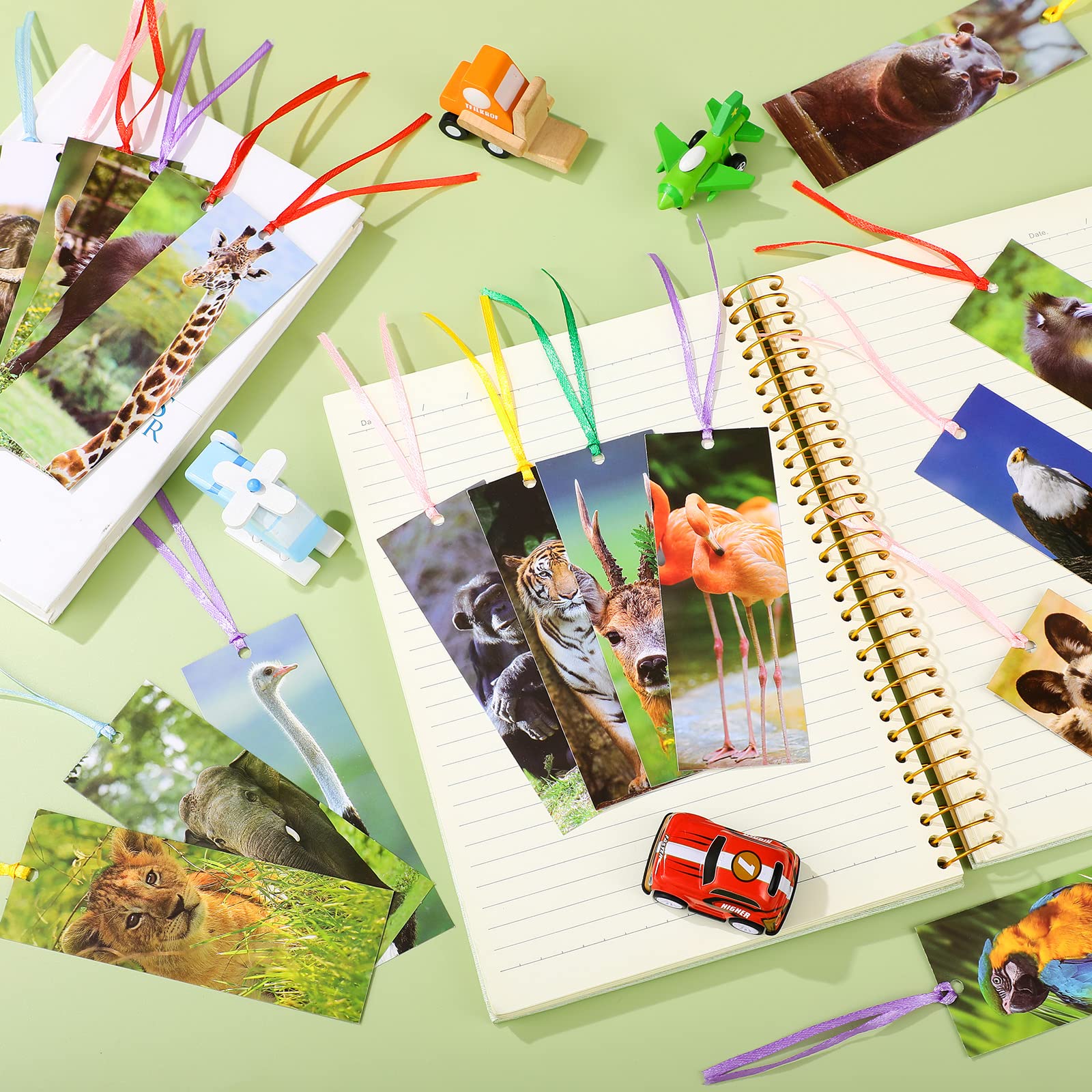 Eaasty 120 Pcs Safari Animal Bookmarks for Kids - Colorful Ribbon Bookmarks Bulk Pack for Book Lovers, Students, Boys & Girls - Perfect for School, Reading Rewards & Classroom Incentives