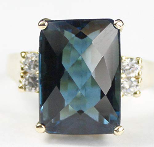London Blue Topaz 10k Yellow Gold Women's Ring with 4 CZ Accent Stones - Elegant Jewelry for Weddings, Anniversaries & Special Occasions
