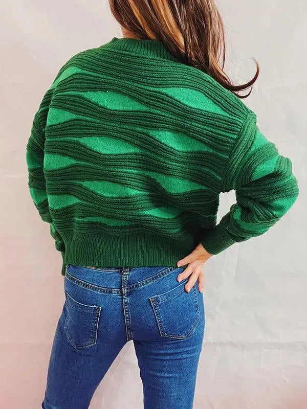 Women's Striped Contrast Crewneck Short Cardigan Sweater - Lightweight Knit Open Front Cover-Up for Spring & Fall Layering