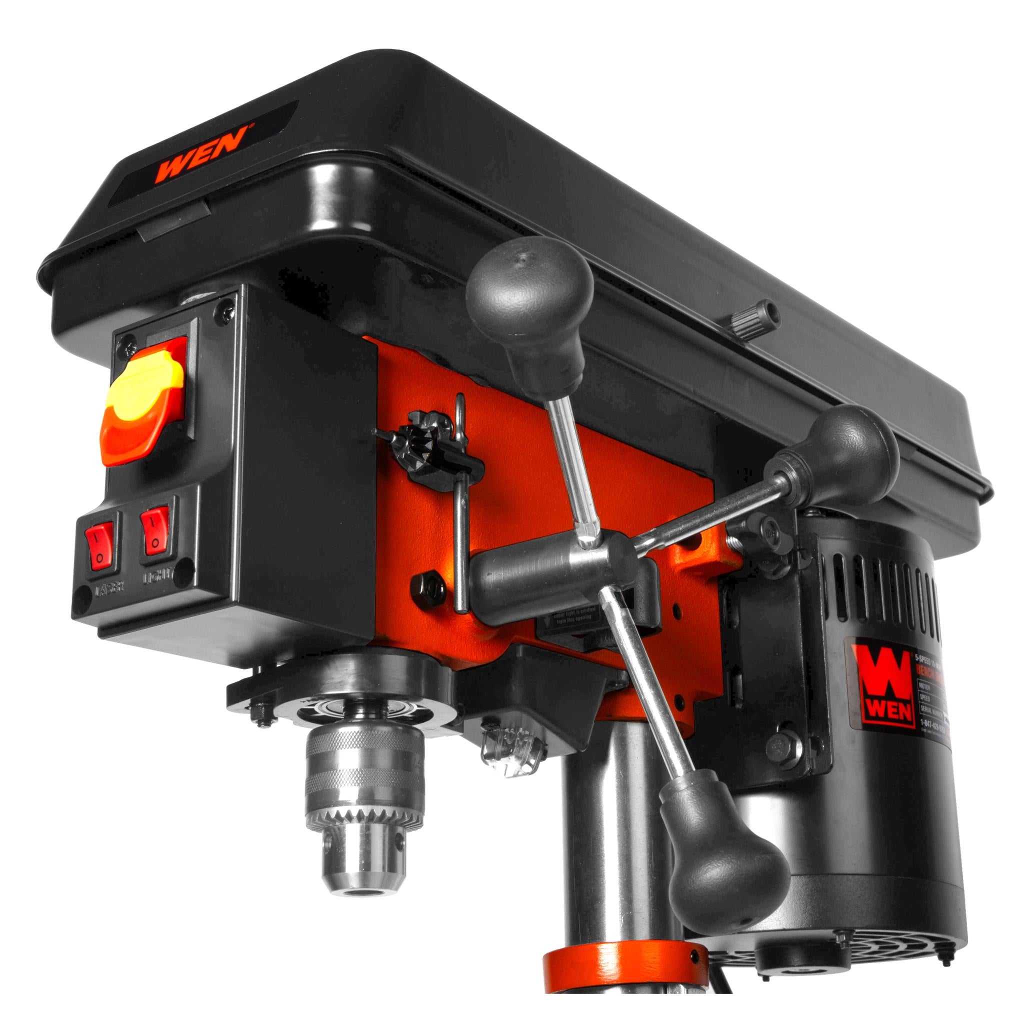 WEN DP1050 10-Inch Benchtop Drill Press – 6.2 Amp 5-Speed Motor, Cast Iron Construction with Laser & LED Work Light – Perfect for Woodworking, Metal Drilling & DIY Projects