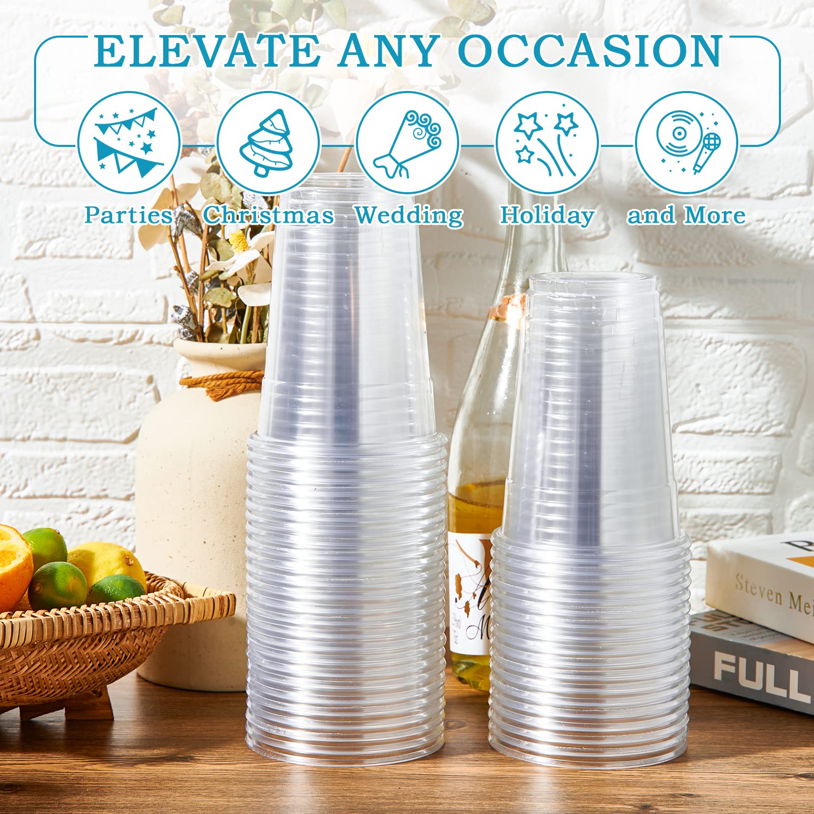 Turbo Bee 100 Pack 16 oz Clear Disposable Plastic Cups - Crystal Clear Party Cups for Iced Coffee, Smoothies, Slurpees & Cold Beverages - Perfect for Parties, BBQs, Picnics & Outdoor Events