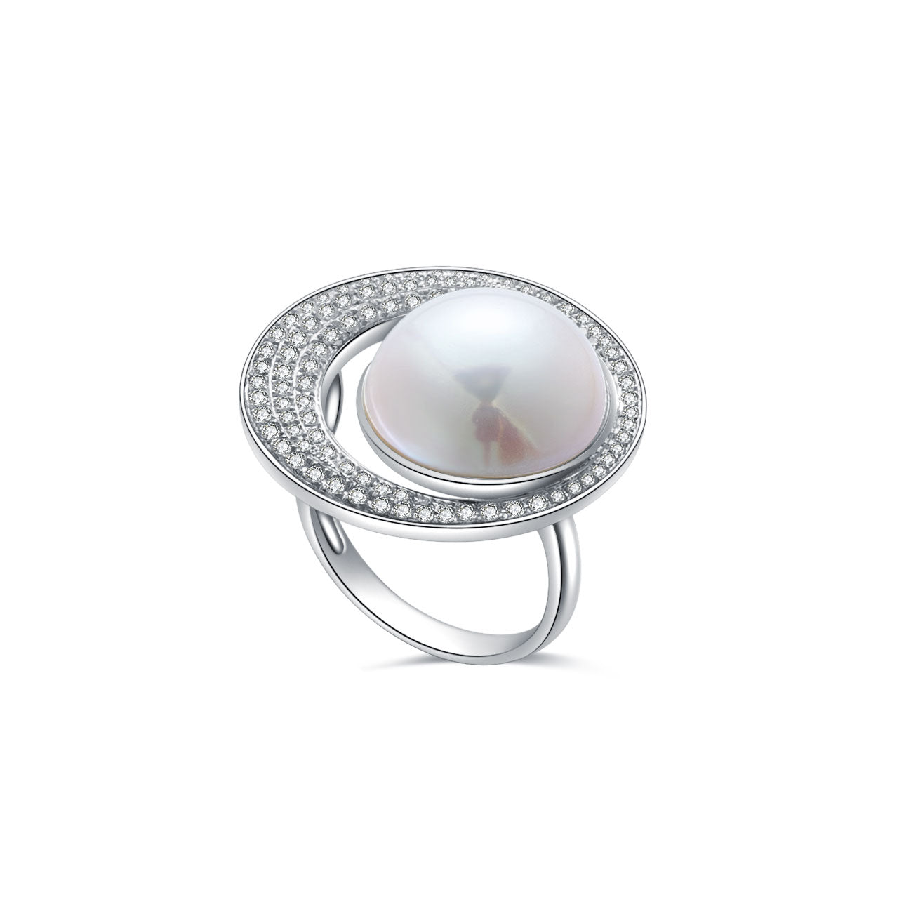 18K Gold Diamond & Edison Pearl Ring KR00063 | Elegant DOME Design for Weddings, Anniversaries & Special Occasions
