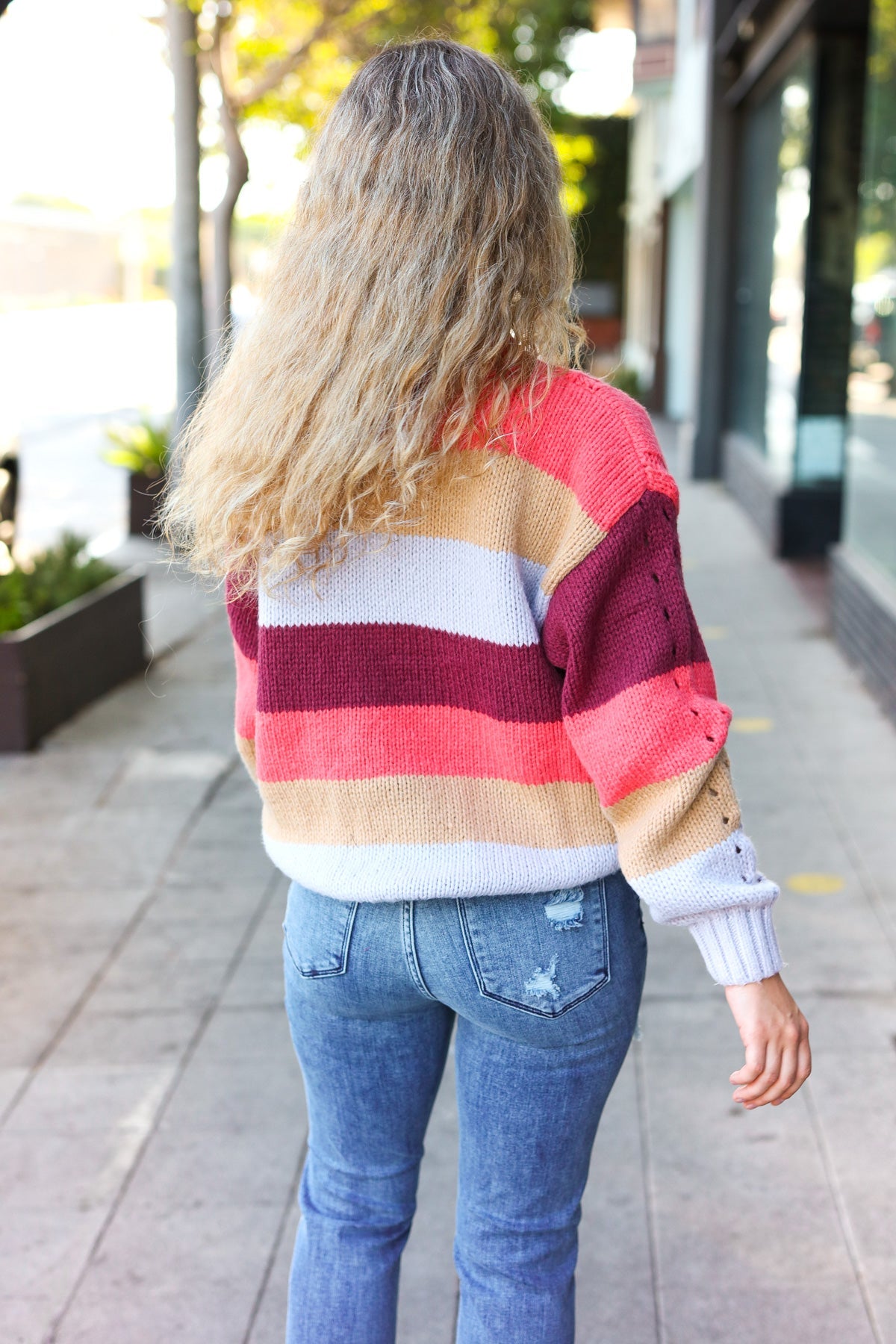 Rust & Multicolor Striped Cable Knit Mock Neck Sweater for Women | Cozy Fall & Winter Pullover | Perfect for Casual Outfits, Office Wear & Holiday Gatherings