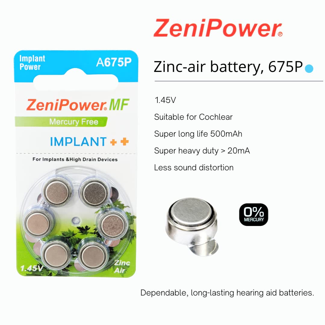 High Power Zinc Air 1.4V Size 675P/675CI Batteries for Cochlear Implant BTE Speech Processors - 120 Pack | Long-Lasting Hearing Aid Batteries for Daily Use & Travel