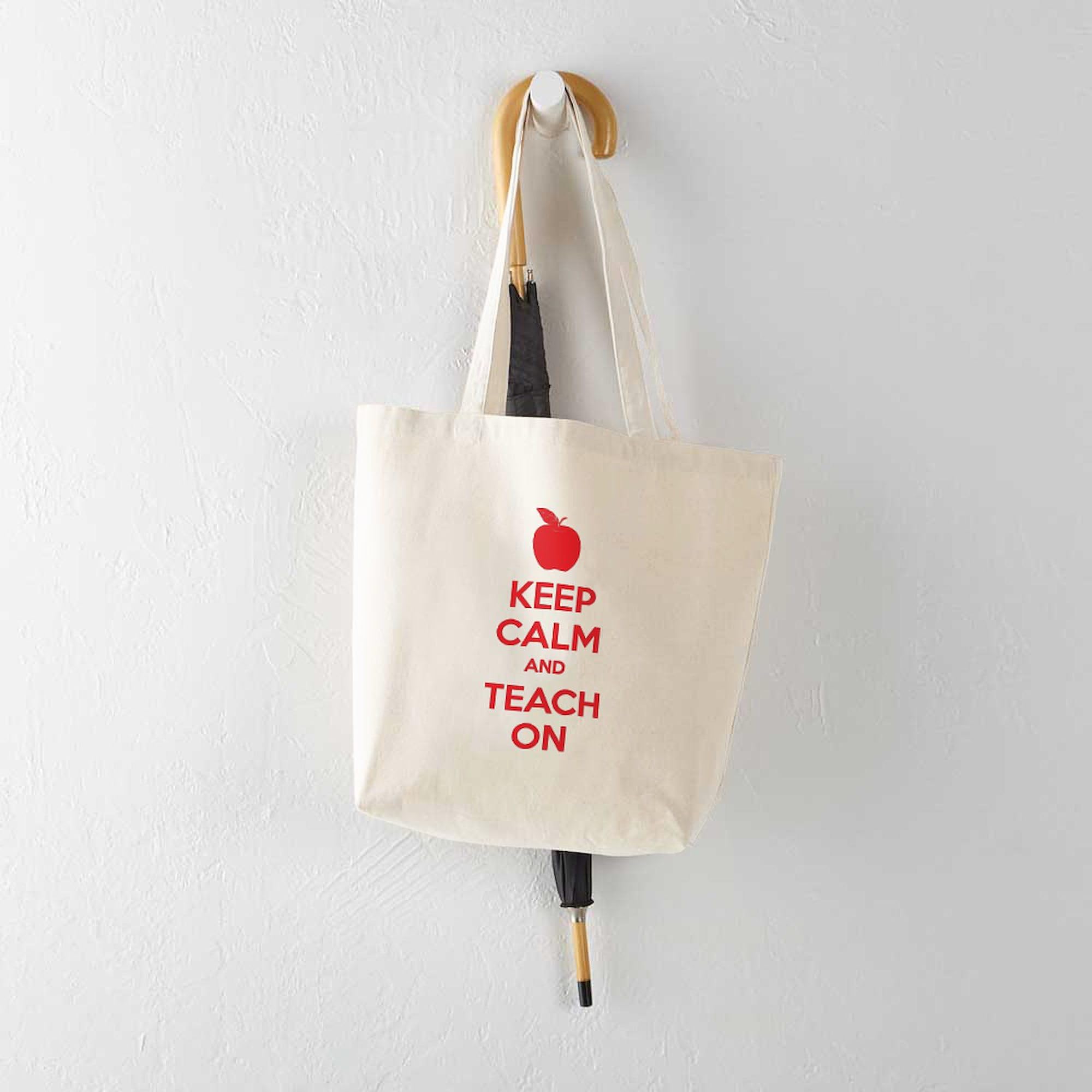 Keep Calm And Teach On Tote Bag - Natural Canvas Reusable Shopping Bag for Teachers, School, Groceries & Everyday Use
