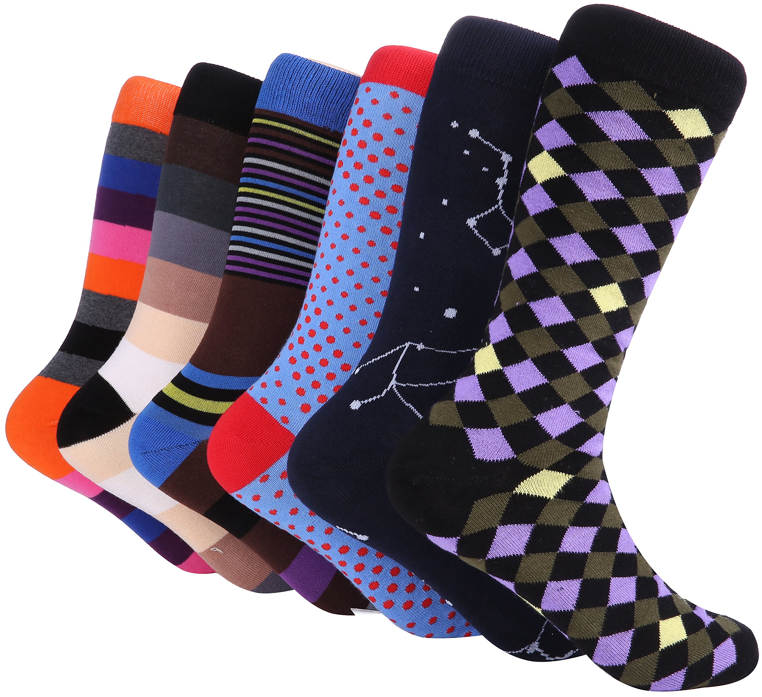 Marino Men's Dress Socks - 6 Pack Colorful Cotton Casual Socks for Business & Daily Wear - Funky Patterned Socks for Office, Party & Gift Giving