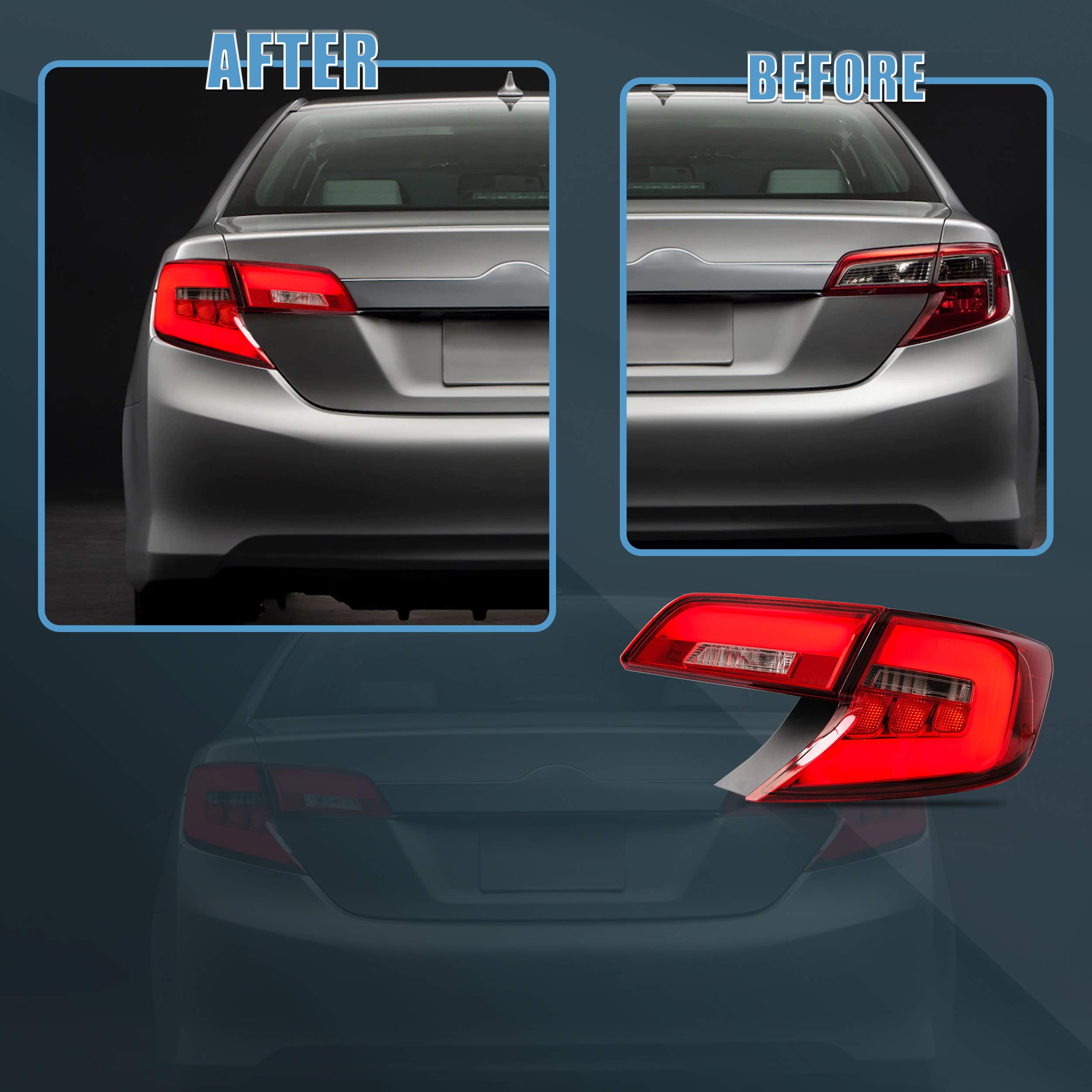 VLAND LED Tail Lights Assembly for 2012-2014 Toyota Camry - Plug & Play Direct Fit Replacement - Red & White Smoke Lens - Enhanced Safety & Style for Night Driving