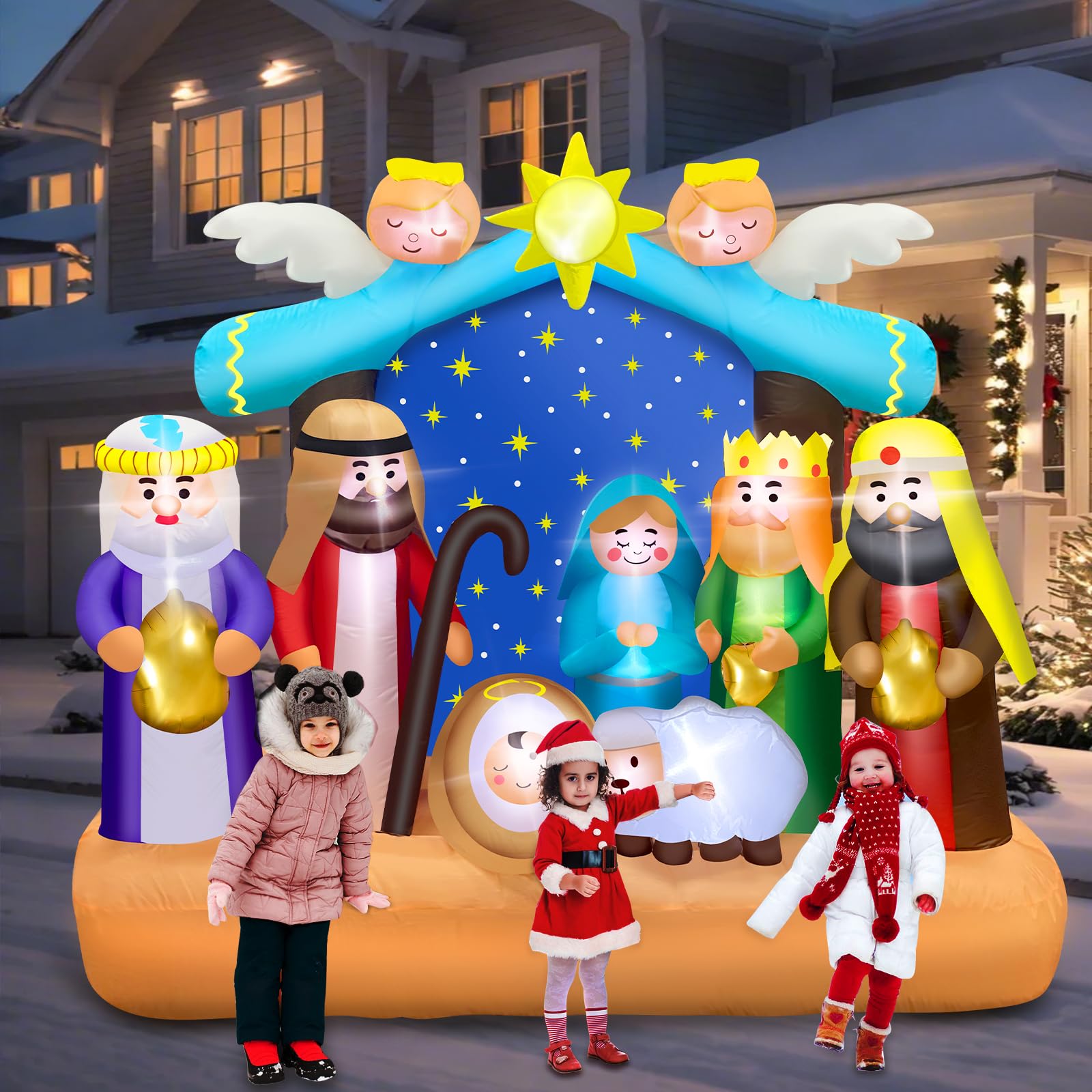 6.8 FT Christmas Inflatable Nativity Scene with Built-in LED Lights - Large Outdoor Christian Nativity Decor for Holiday Yard, Garden, and Lawn - Perfect for Christmas Displays, Church Events, and Festive Home Decorations