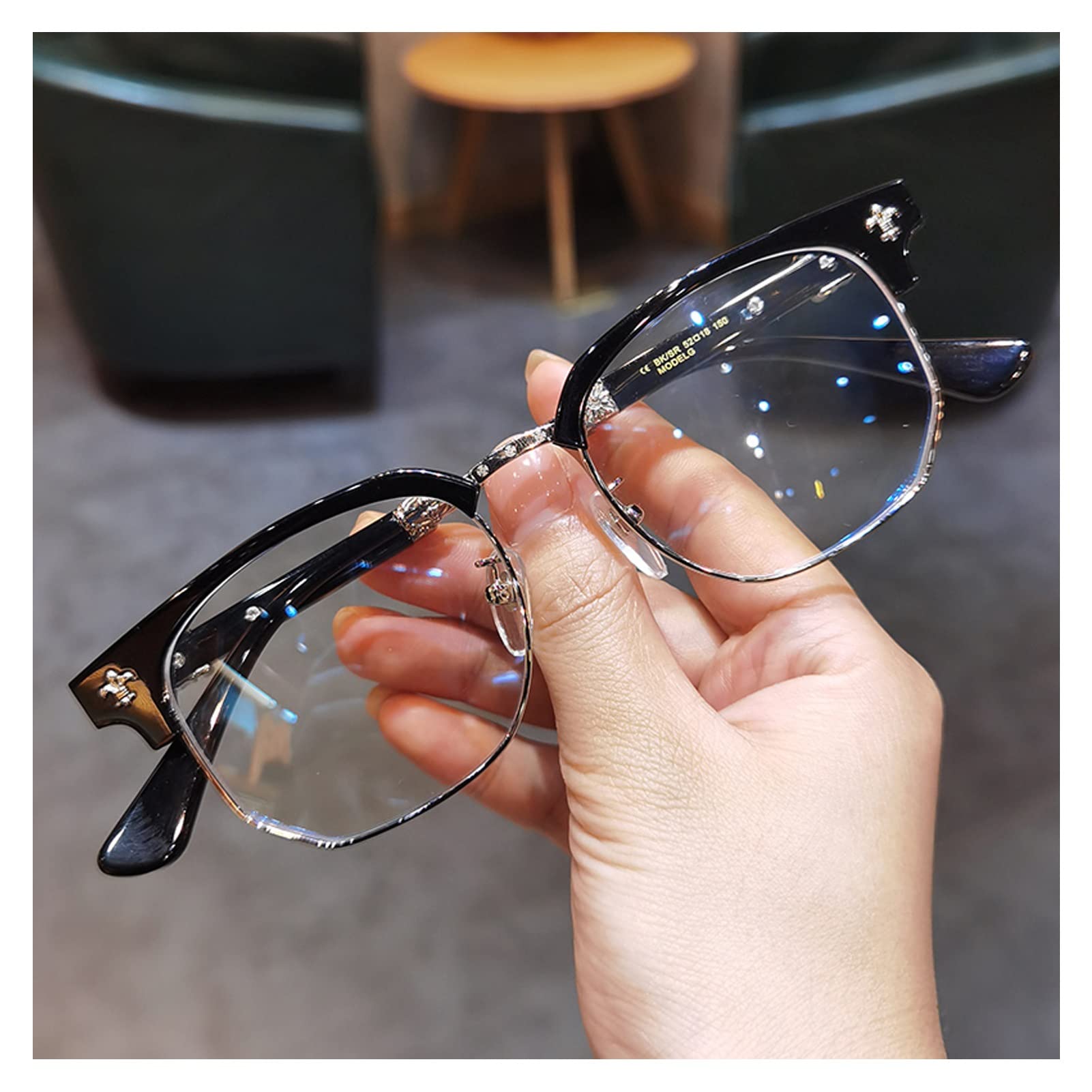 Blue Light Blocking Retro Reading Glasses - Stylish Computer & Gaming Readers with Rhinestone (Silver, 0.5X) - Perfect for Screen Time, Reading & Digital Eye Strain Relief