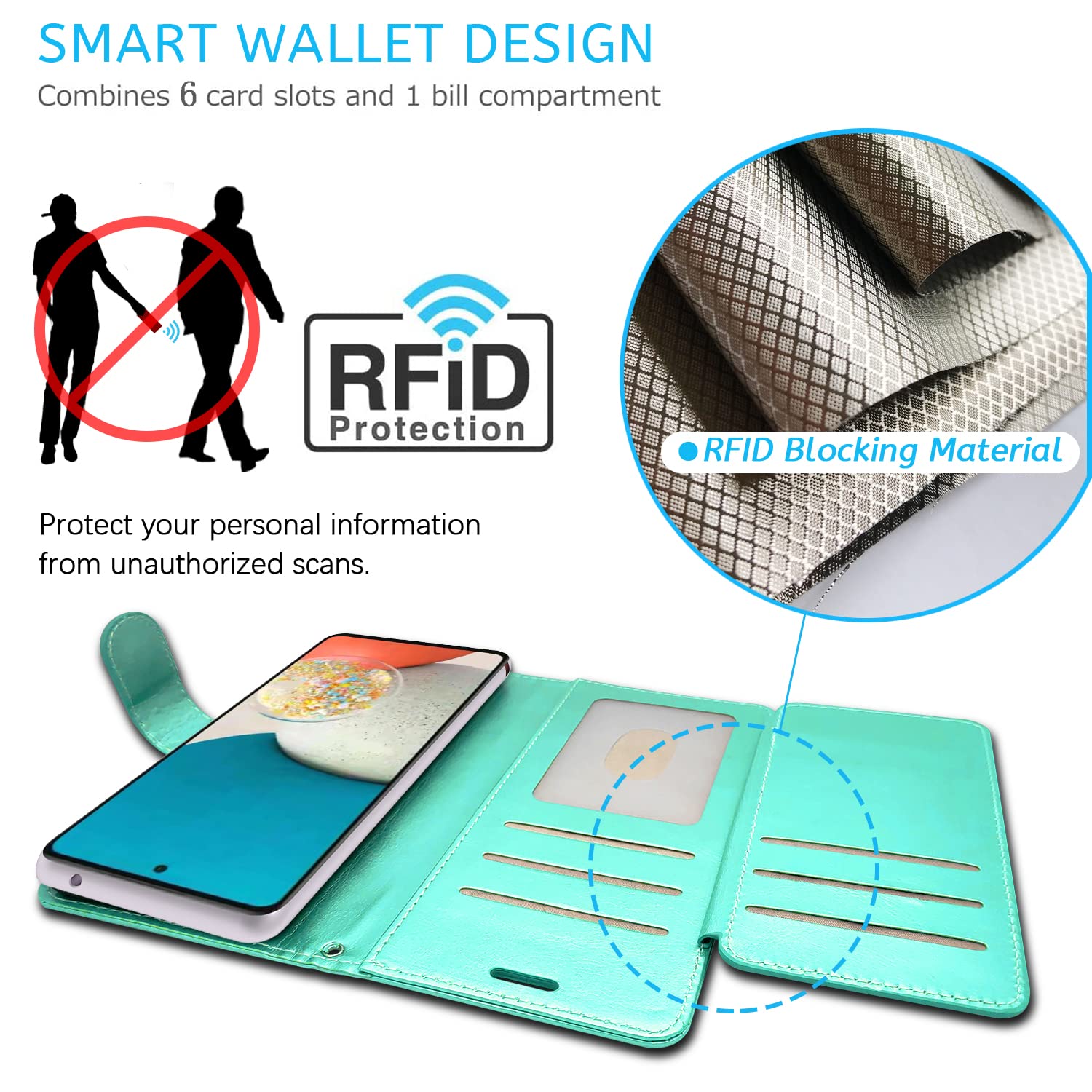 Premium Leather Wallet Case for Samsung Galaxy A53 5G with RFID Blocking & Flip Stand - Floral Design | Perfect for Business Travel, Daily Commute & Hands-Free Viewing